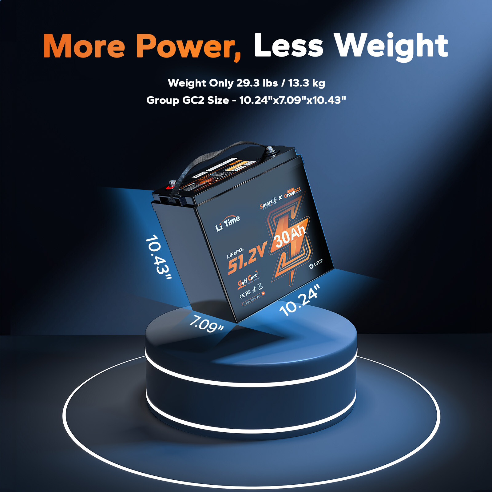 LiTime 48V 30Ah GC2 Smart Low Temp LiFePO4 Lithium Battery For Golf Cart 3kW