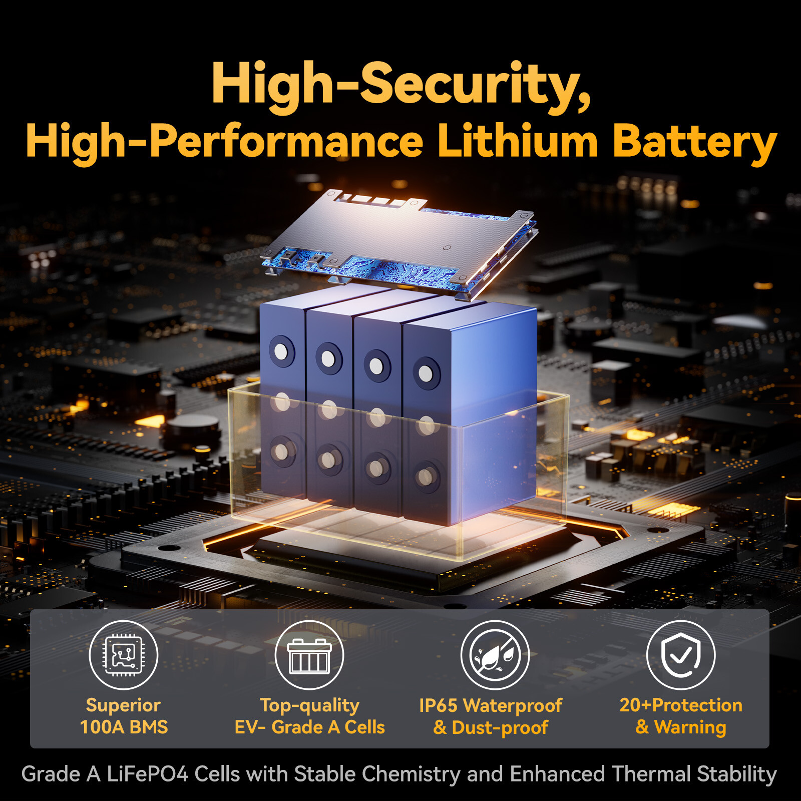 Power Queen 12V 100Ah Group 24 LiFePO4 Lithium Battery 1280W – Used Very Good