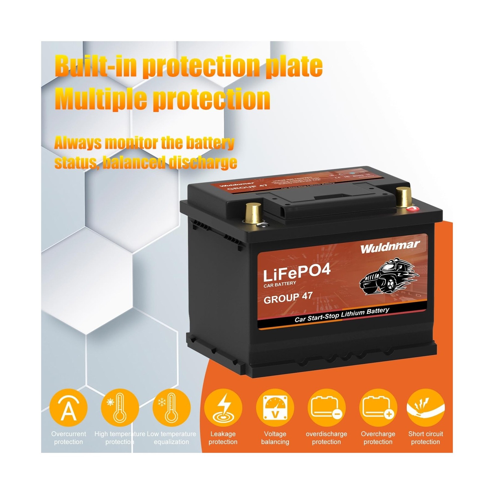12V BCI Group 47 LiFePO4 Lithium Car Battery 600CCA Lightweight Automotive St…