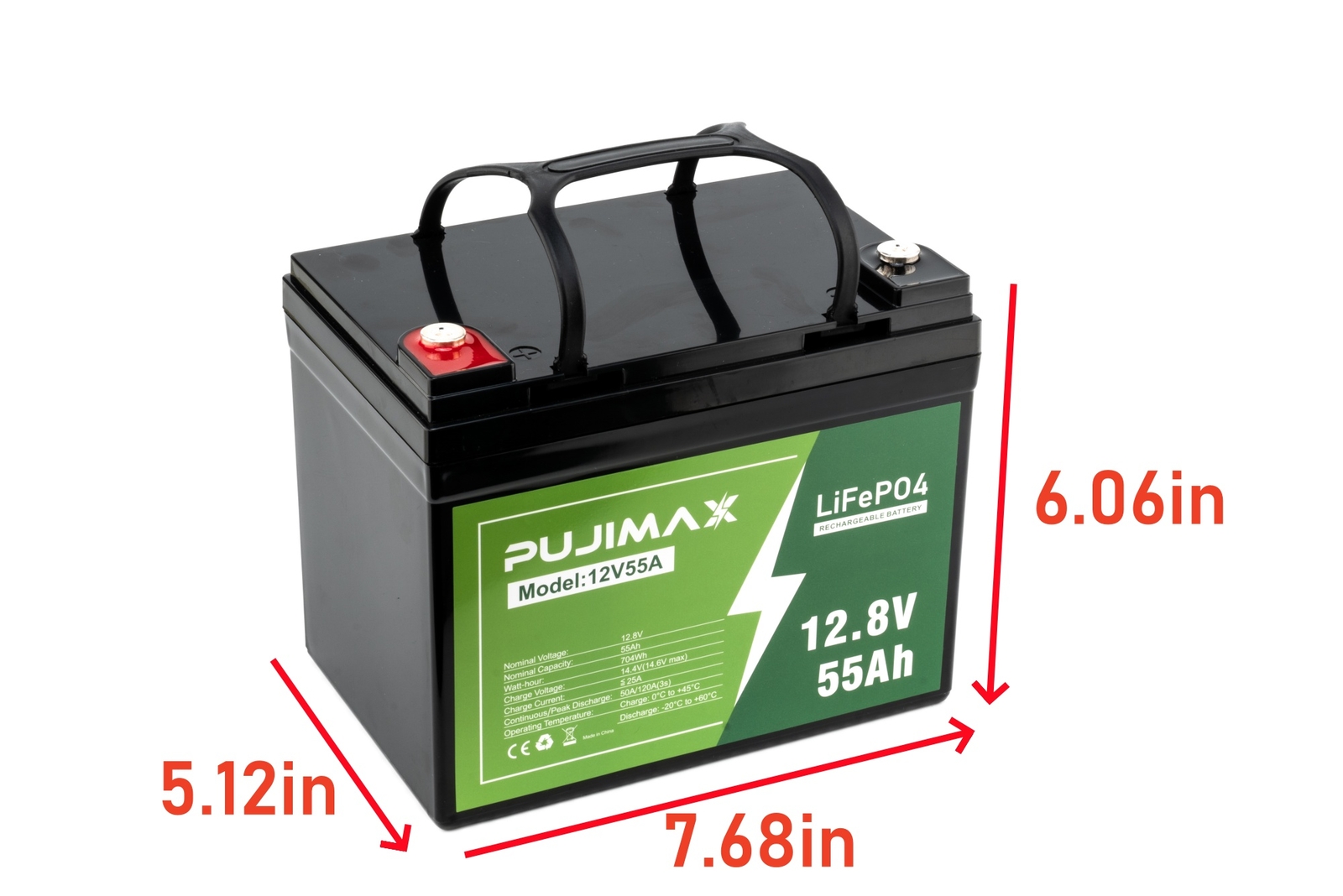 12V 55Ah LiFePO4 Deep Cycles Lithium Battery BMS Rechargeable for RV Solar Boat