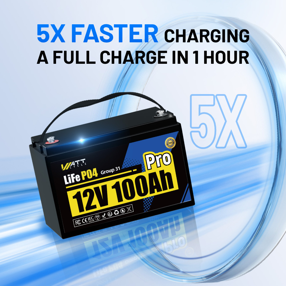 Wattcycle 12V 100Ah Lithium Battery Deep Cycle with BMS for RV Solar Off-Grid