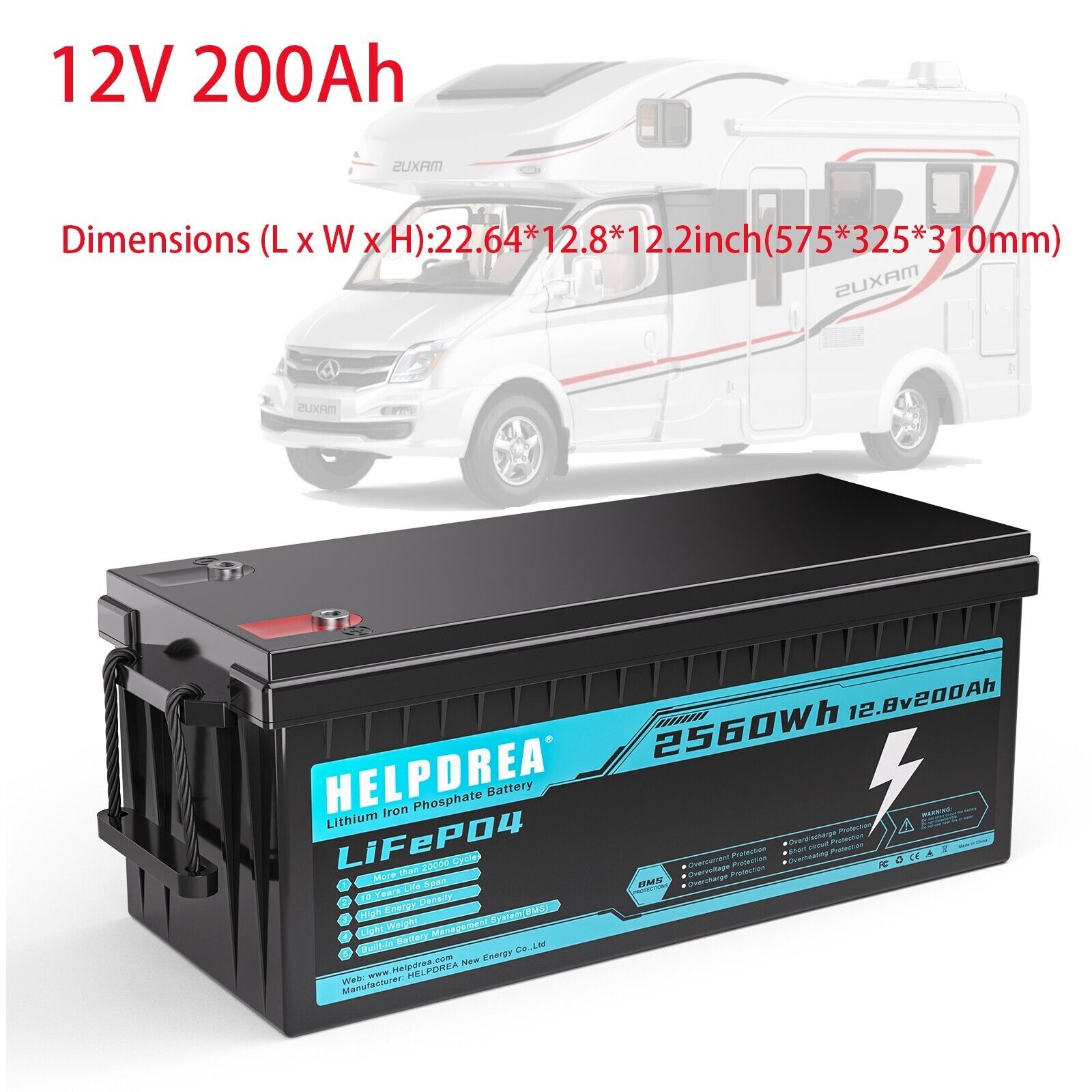 12V 20Ah 50Ah 100Ah 200Ah LiFePO4 Lithium Battery for RV Motor Solar Off-grid