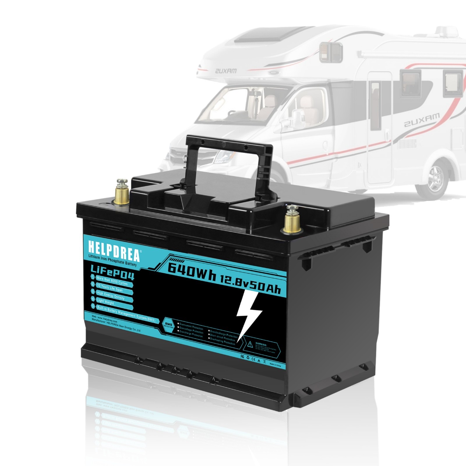 12V 50Ah LiFePO4 Lithium Battery Deep Cycle for RV Solar Camping Marine Off-grid