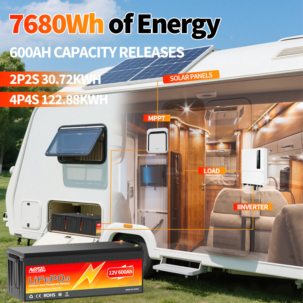 12V 600AH LiFePO4 Lithium Battery 200A BMS 15000+ cycles RV Solar Marine 7680Wh