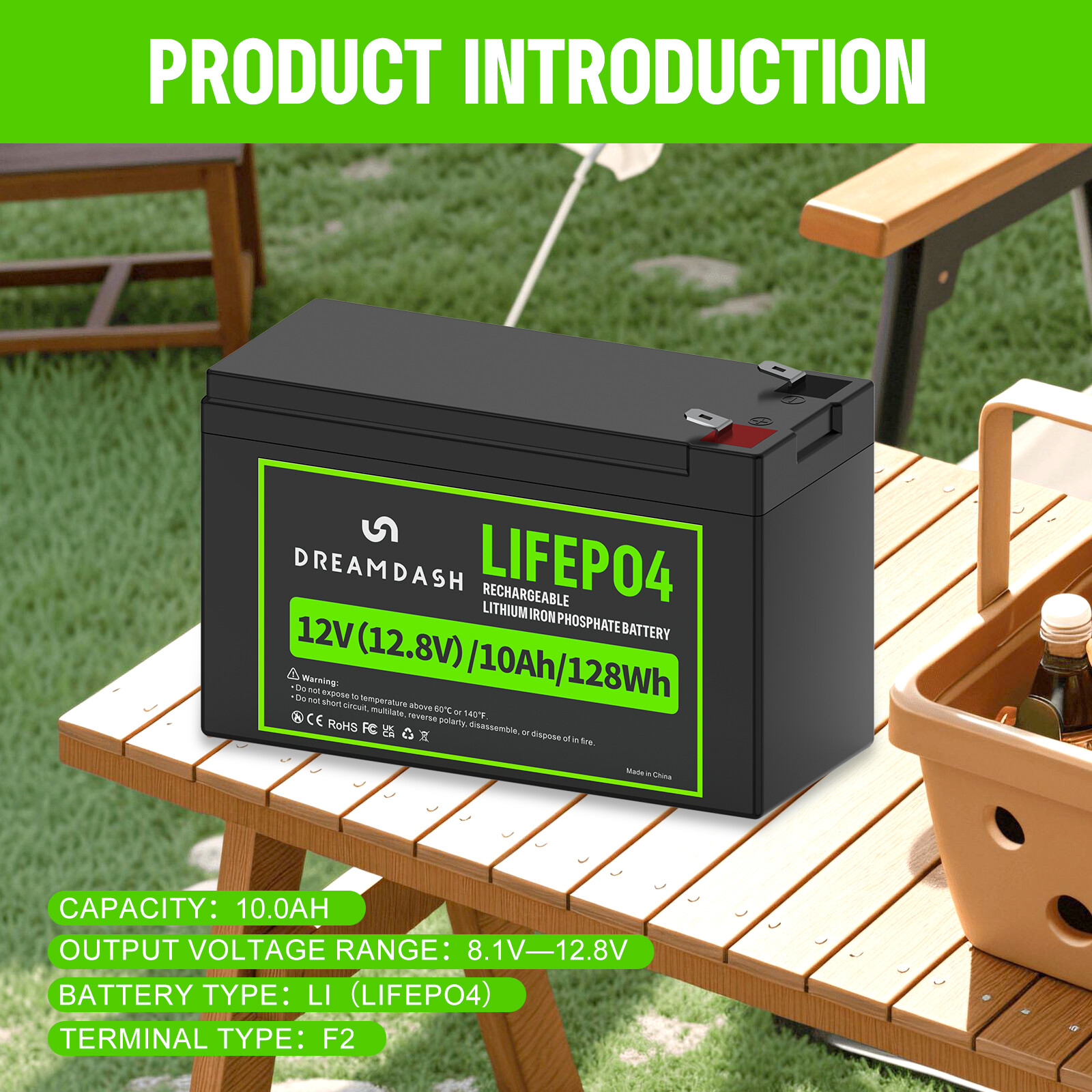 4/2X Lithium Battery 12V 10Ah LiFePO4 Battery 12V Deep Cycle BMS Rechargeable