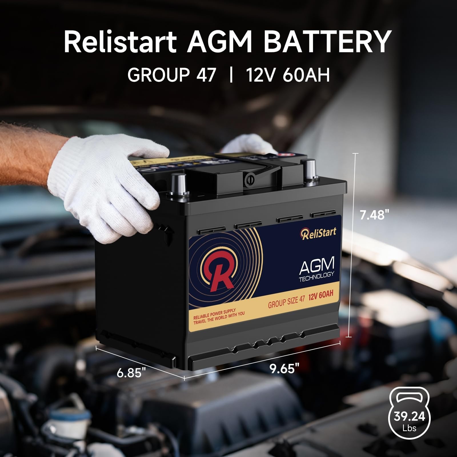 Relistart 12v 60Ah AGM Battery BCI Group 47 Car Automotive Battery 105RC 680CCA