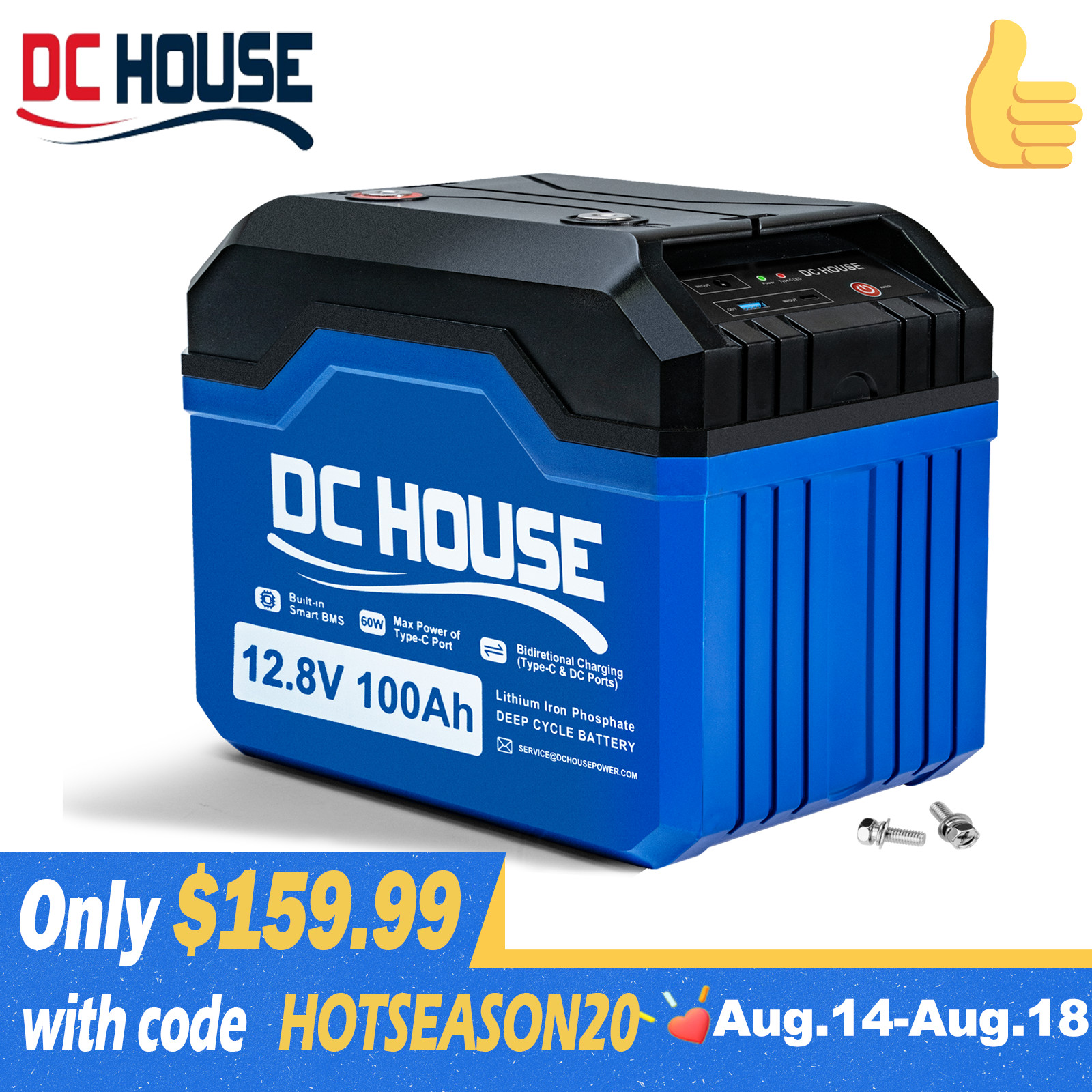 12V 100AH Upgrade LiFePO4 Lithium Battery with DC & Type-C Ports Camping Outdoor