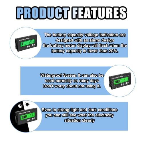 12V 24V 48V 60V 72V 84V Golf Cart Battery Capacity Voltage Monitor with Alarm,