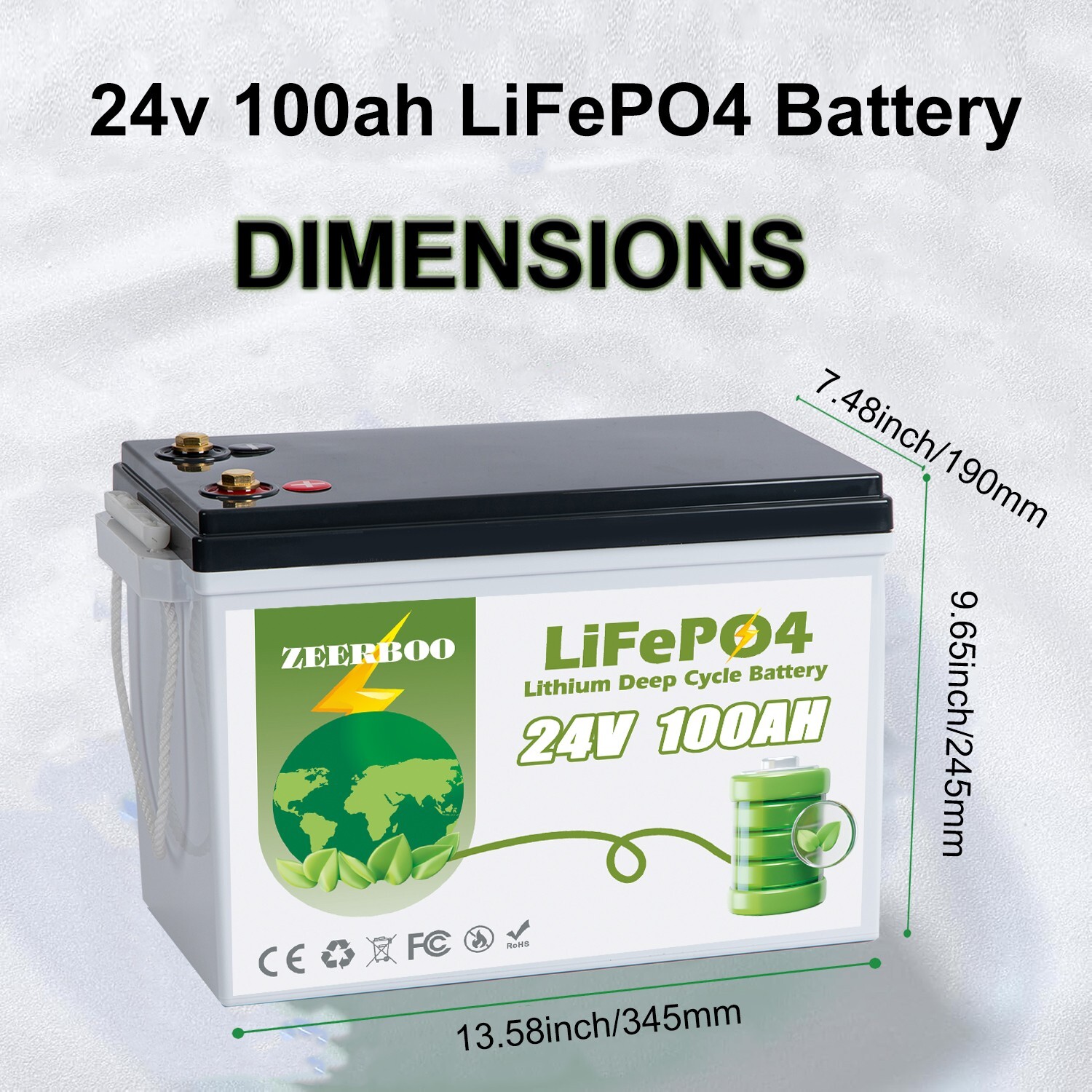 24V 100Ah LiFePO4 Lithium Battery 100A BMS 2560Wh for Off-grid Solar Marine RV