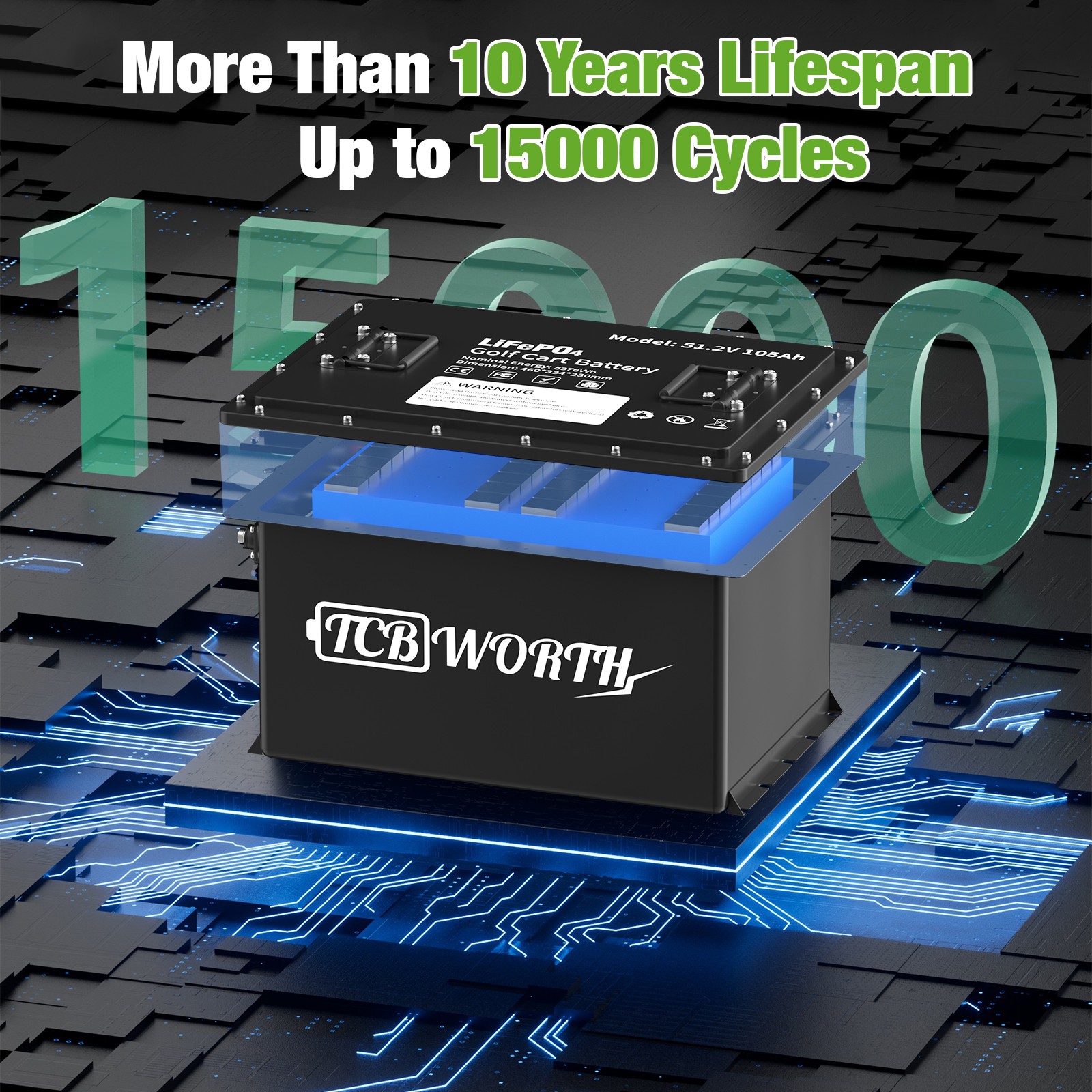48V 105AH Lithium Golf Cart Battery 200A BMS for EZGO Club Car Yamaha&20A Charge