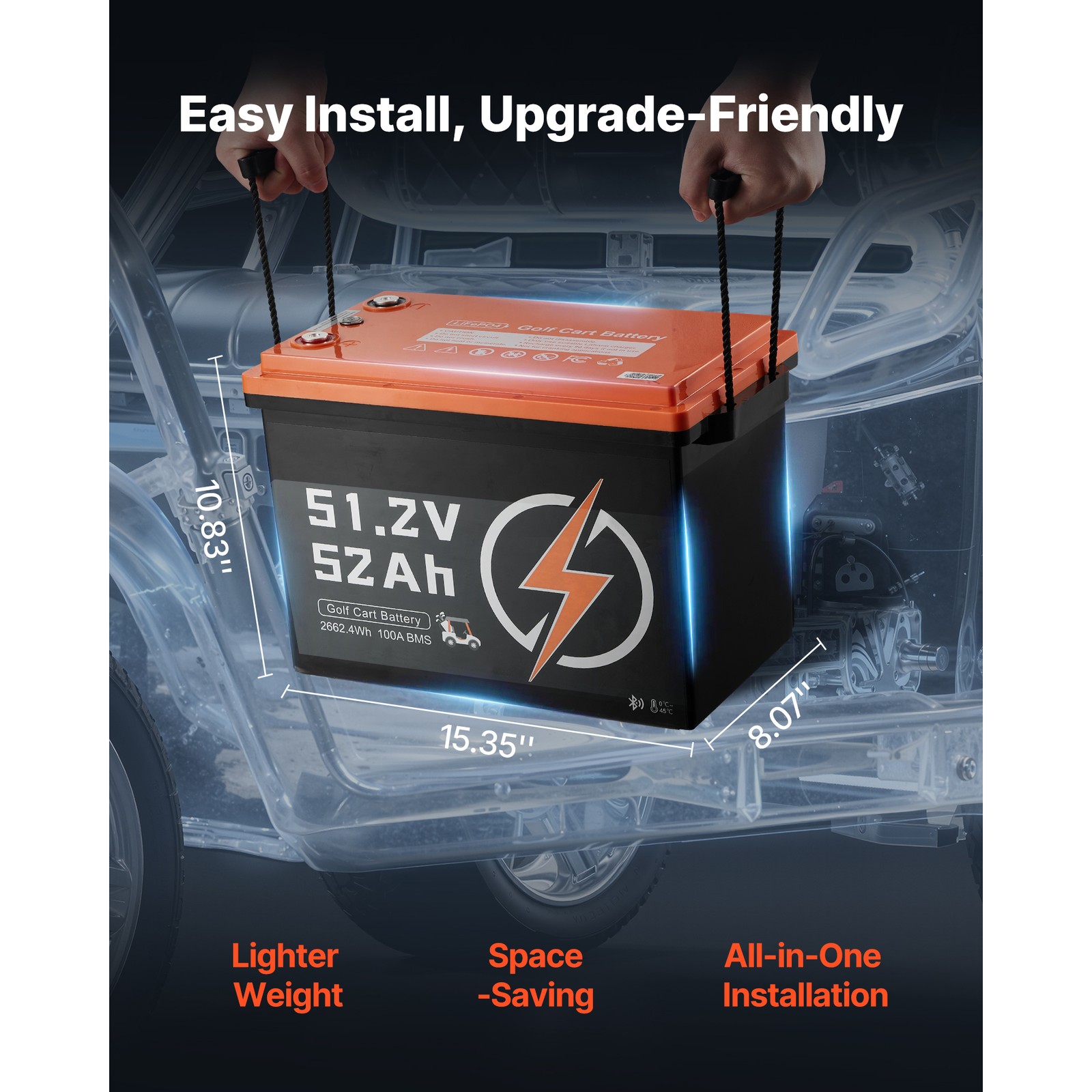 Uimoso 48V 51.2V 52Ah Lithium Battery with Charger and Bluetooth App