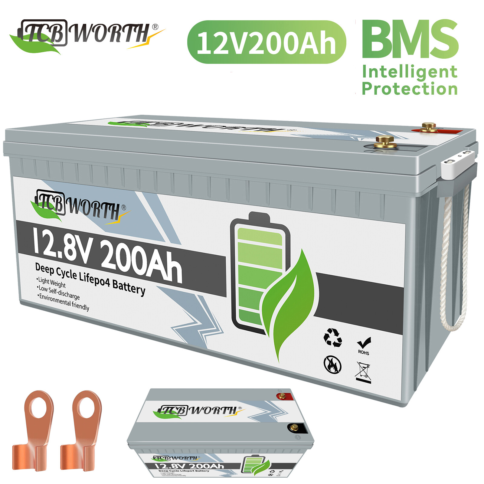 12V 200Ah Lithium Battery LiFePO4 2560W 200A BMS f/ RV Solar Boat Off-grid Motor