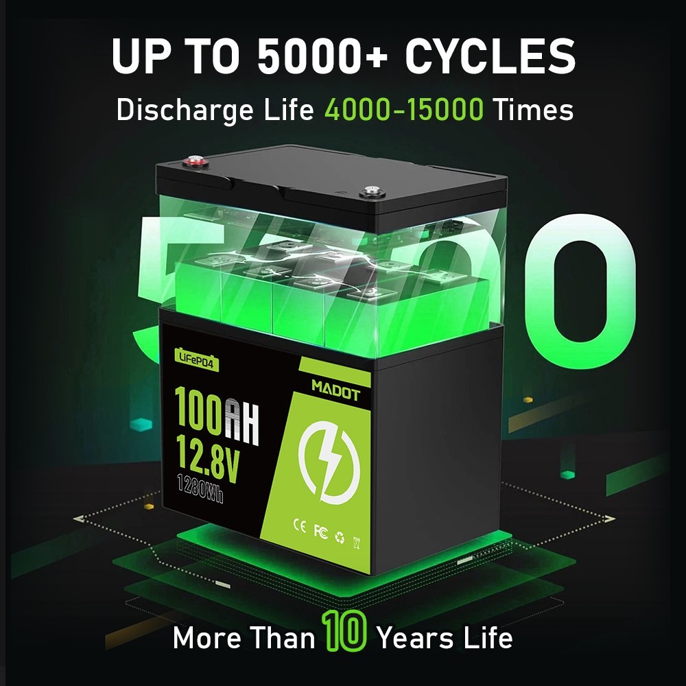 12V 100AH LiFePO4 Lithium Battery Deep Cycle BMS for Solar Panel RV Off-grid
