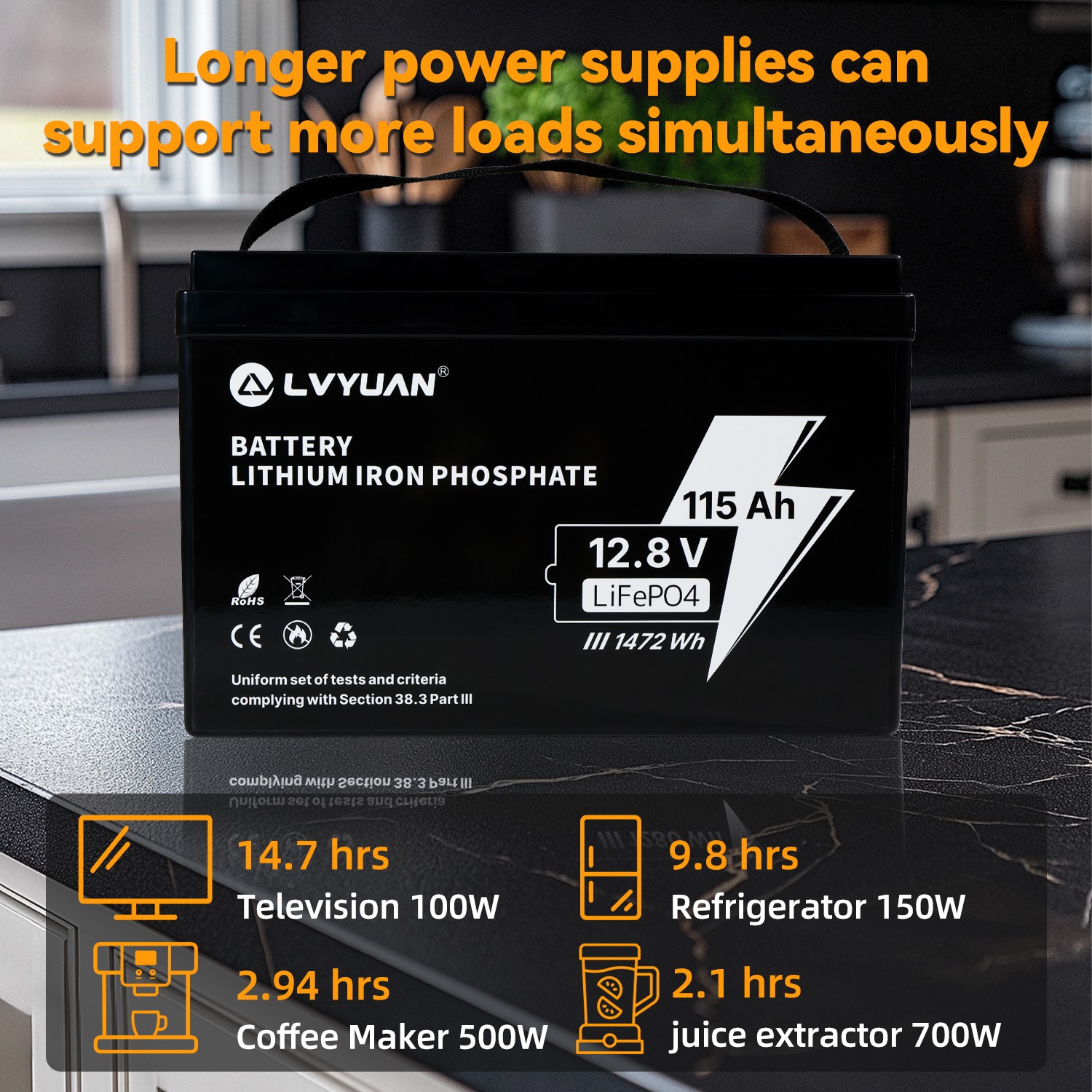 12.8V Lithium LiFePO4 Battery 115AH 1472WH 4000+ Deep Cycle For RV/Marine/Solar