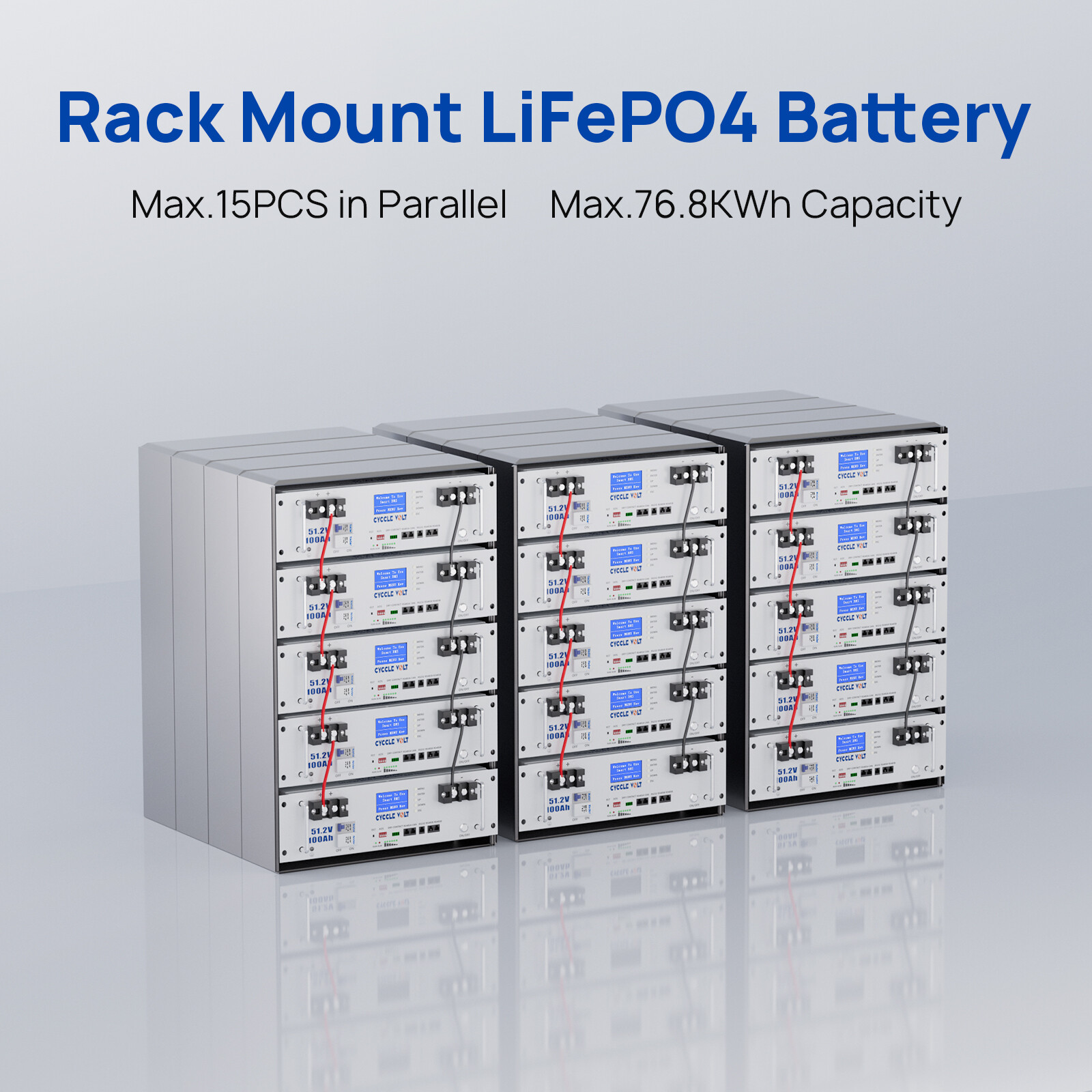 48V 100Ah LiFePO4 Battery BMS Deep Cycle LCD for RV Off Grid Home Power Backup