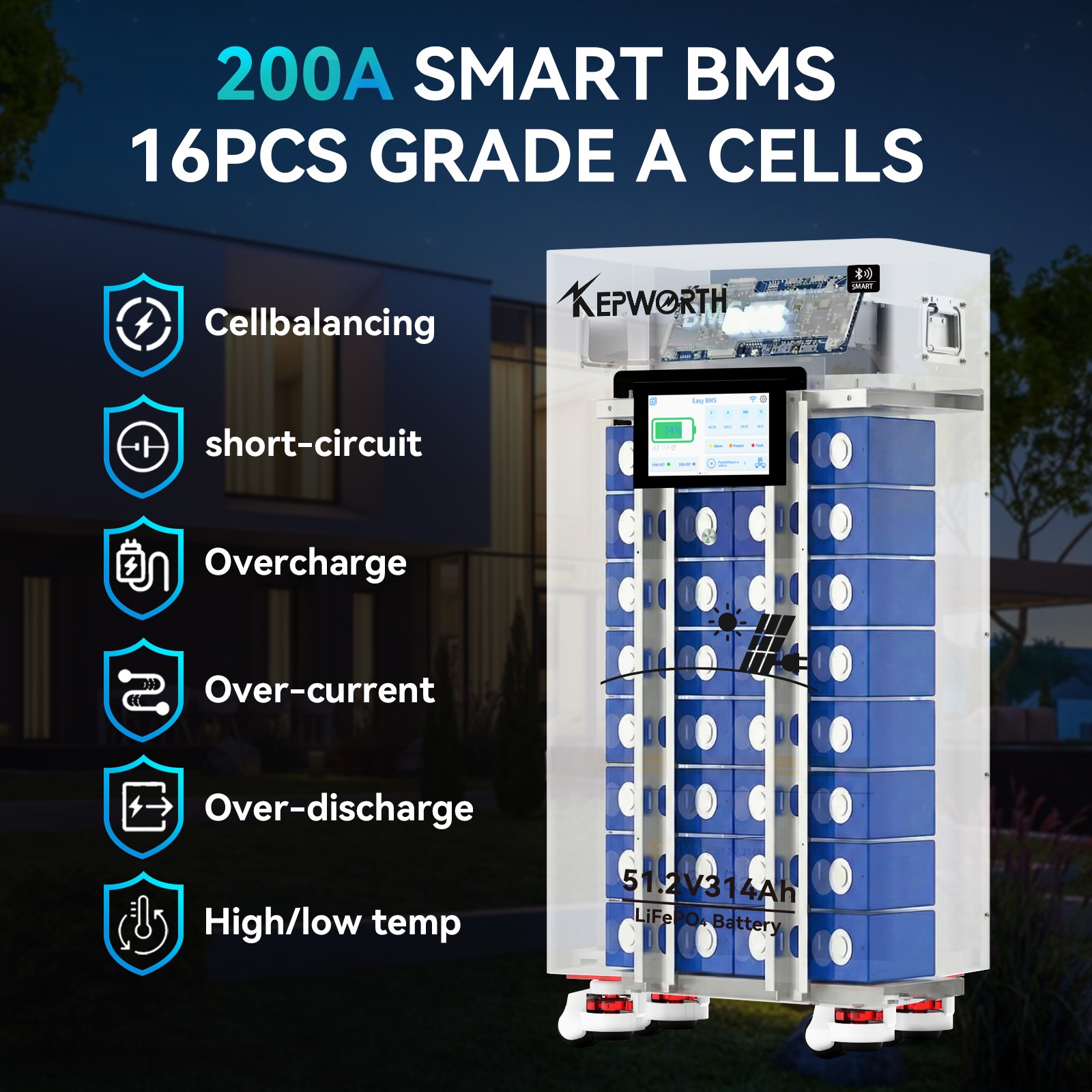 7X 48V 314Ah 16kWh Lithium Battery LiFePO4 Bluetooth 200A BMS RV Solar Off-grid