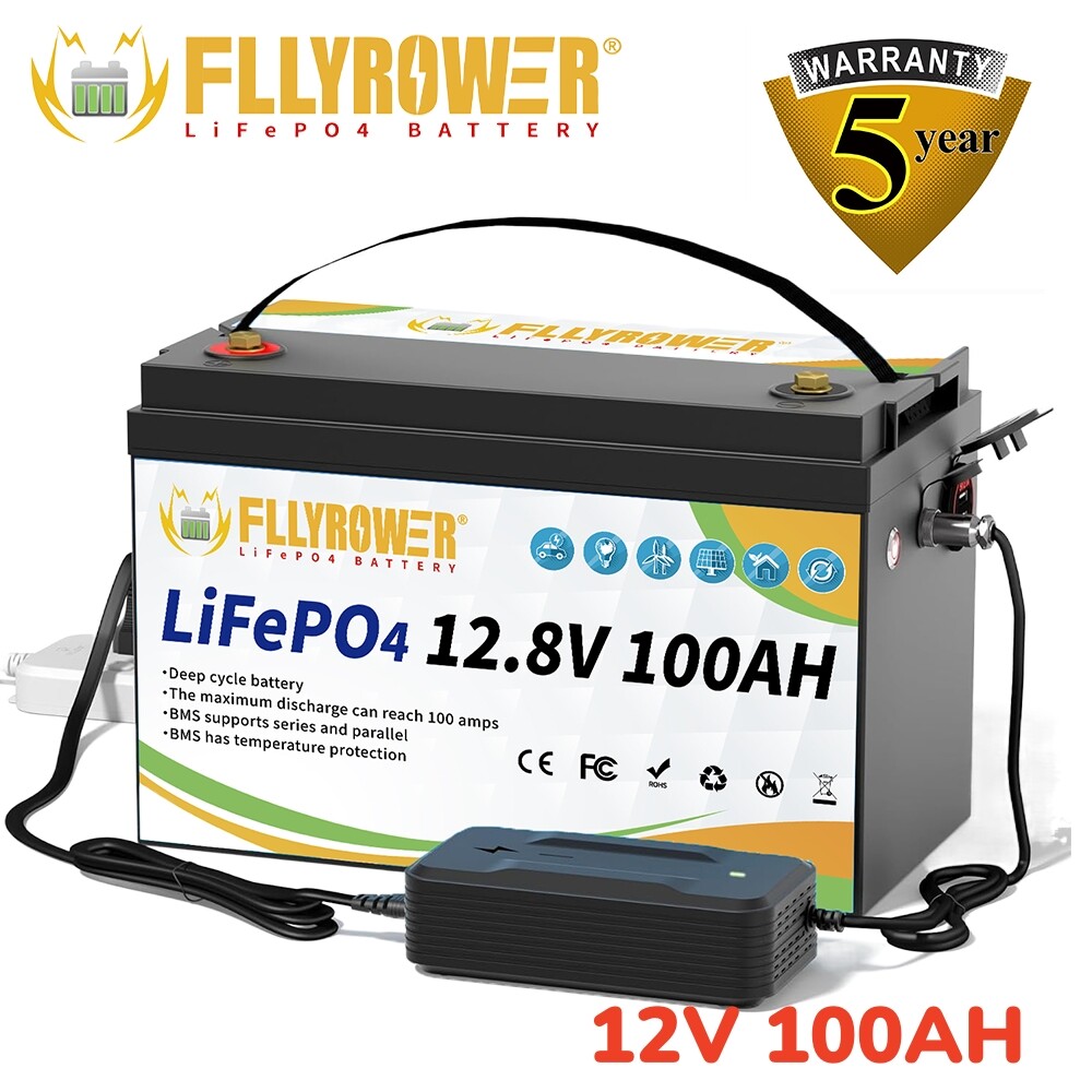 FLLYROWER 12V 100AH 1280Wh LiFePO4 Lithium Battery Low-Temp For RV Solar Panel