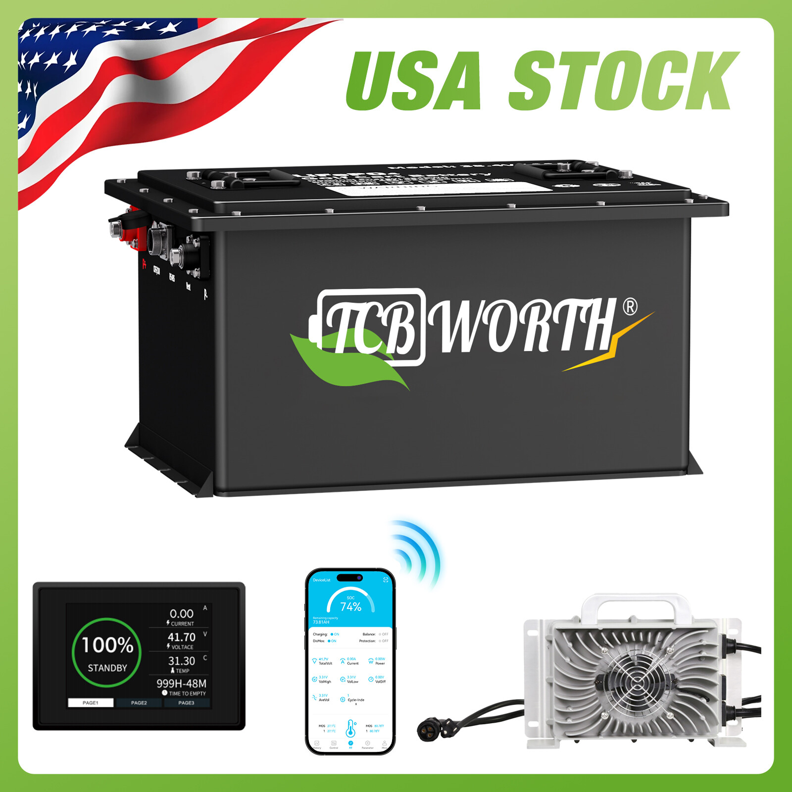 TCB LiFePO4 36V 105Ah Golf Cart Battery 200A Smart BMS for Yamaha EZGO Club Cart