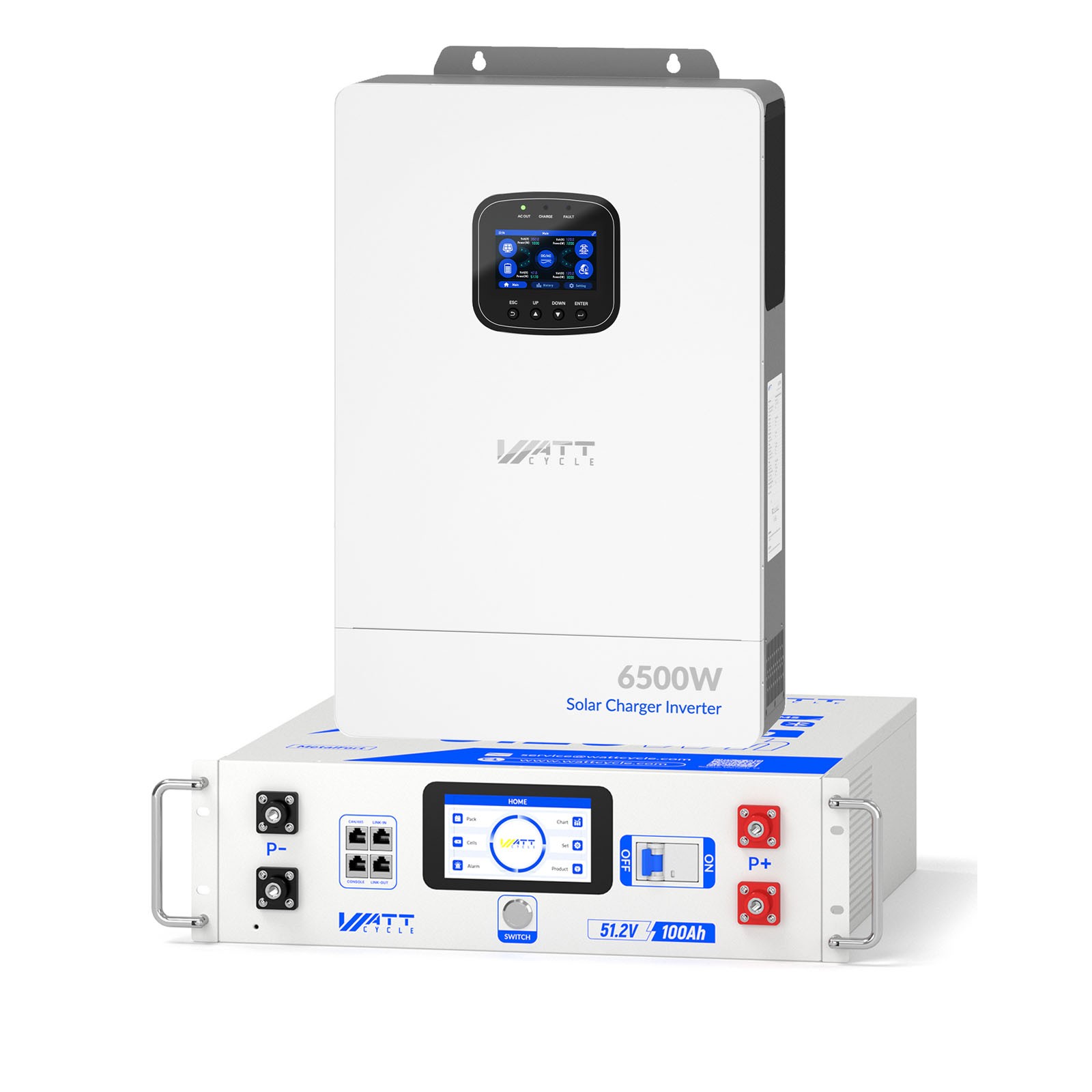 Wattcycle 48V 100Ah Server Rack Battery + 6500W 48V All-in-One Solar Inverter