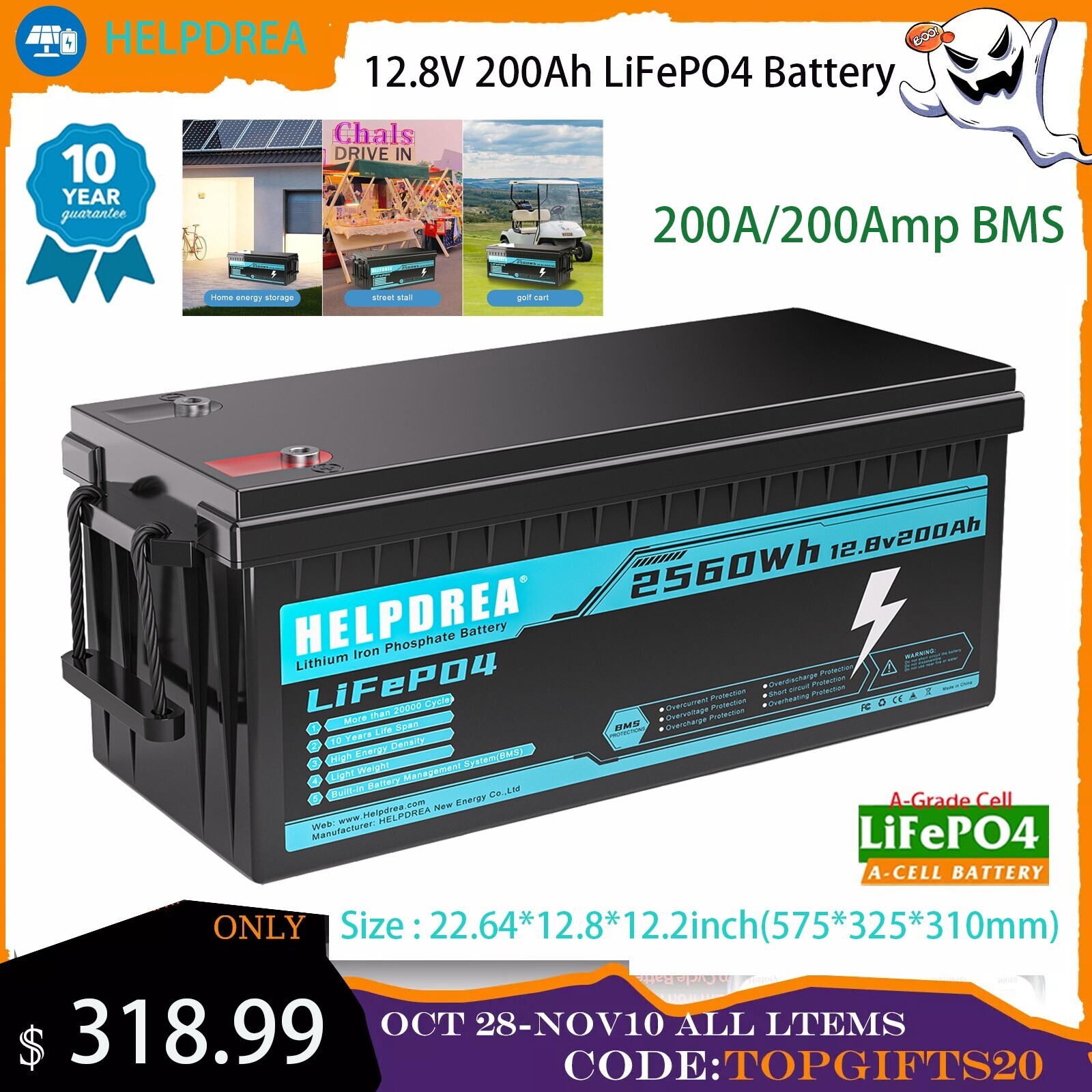 Deep Cycle AGM Battery 12 Volt 200Ah 200A Max Discharge Current Off-Grid RV Home