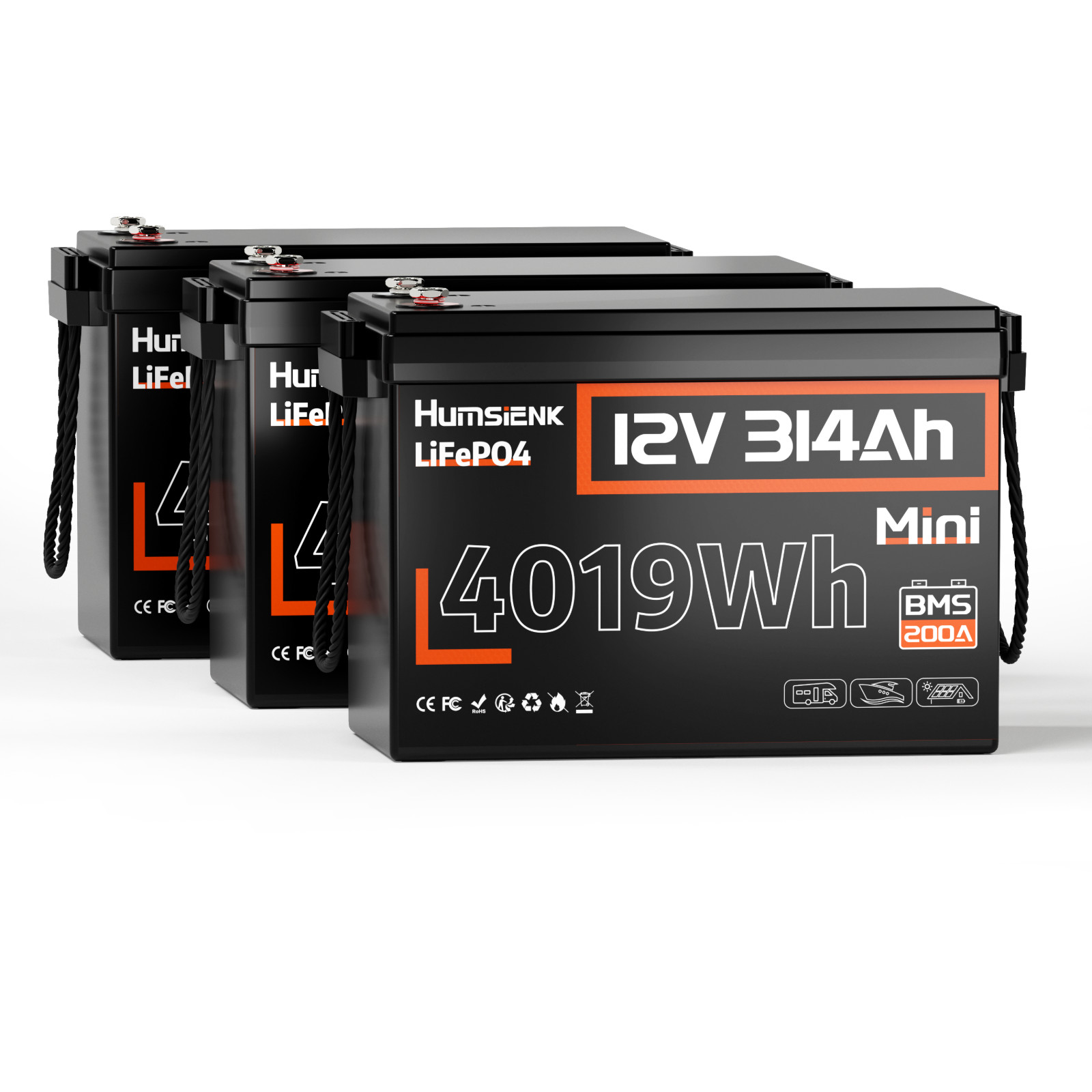 3Pcs 12V 314Ah 300Ah Mini LiFePO4 Battery 12KWh 200A BMS Off-Grid Solar System