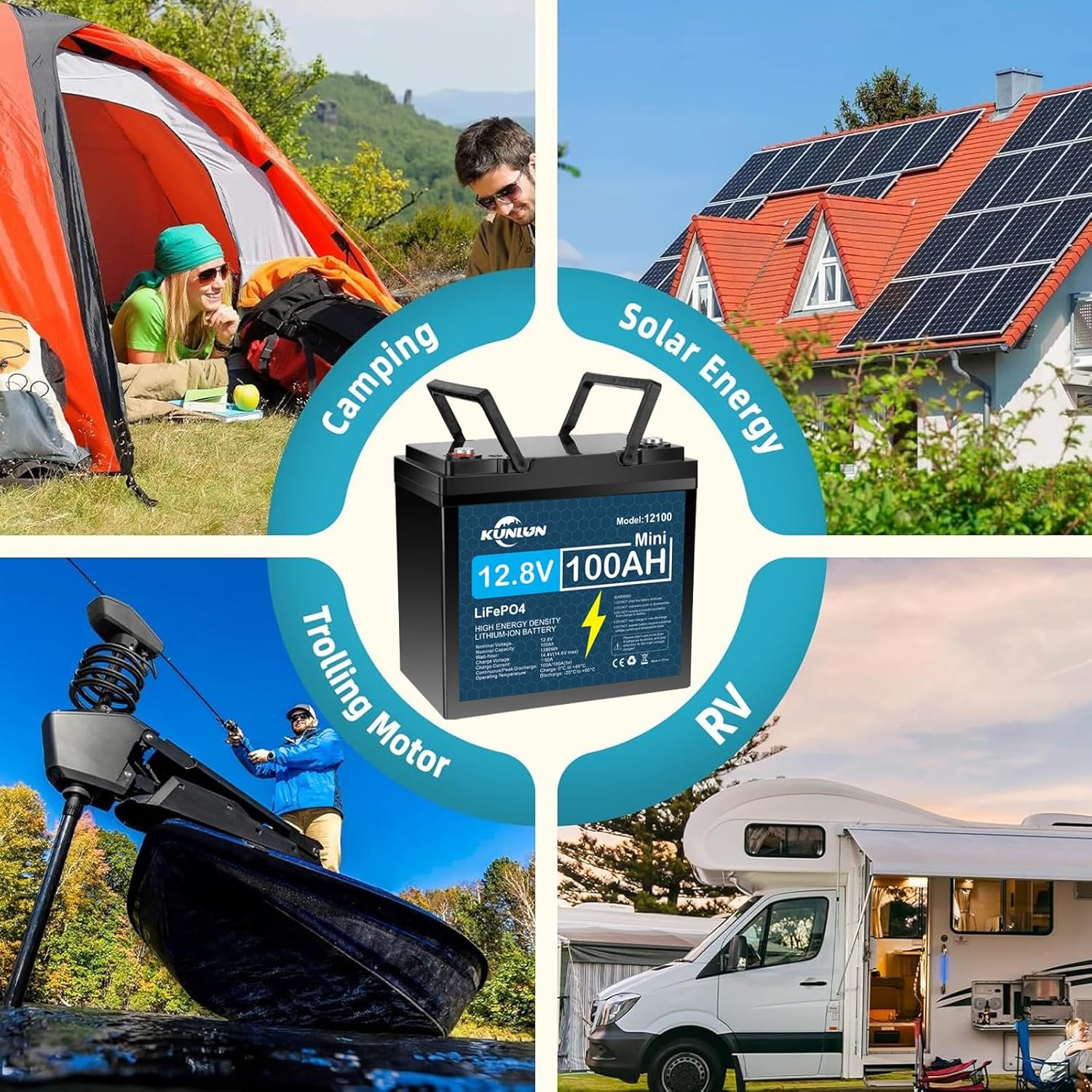 1280Wh 12V 100Ah LiFePO4 Lithium Battery Deep Cycle BMS RV Off-Grid Solar Marine