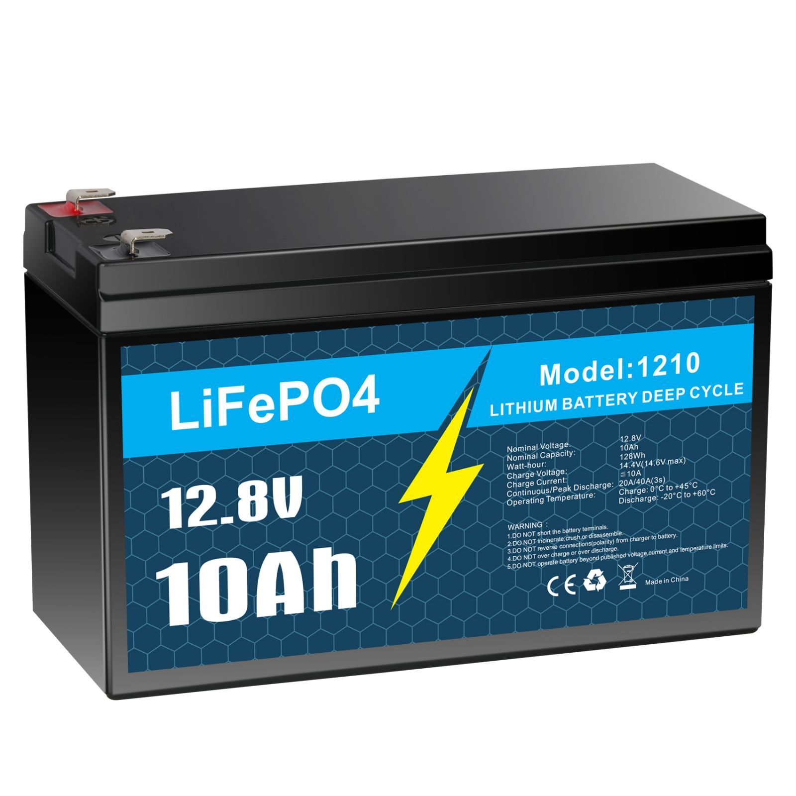 12V 10Ah Lithium LiFePO4 Deep Cycle Battery for Solar/Wind Power, Small UPS
