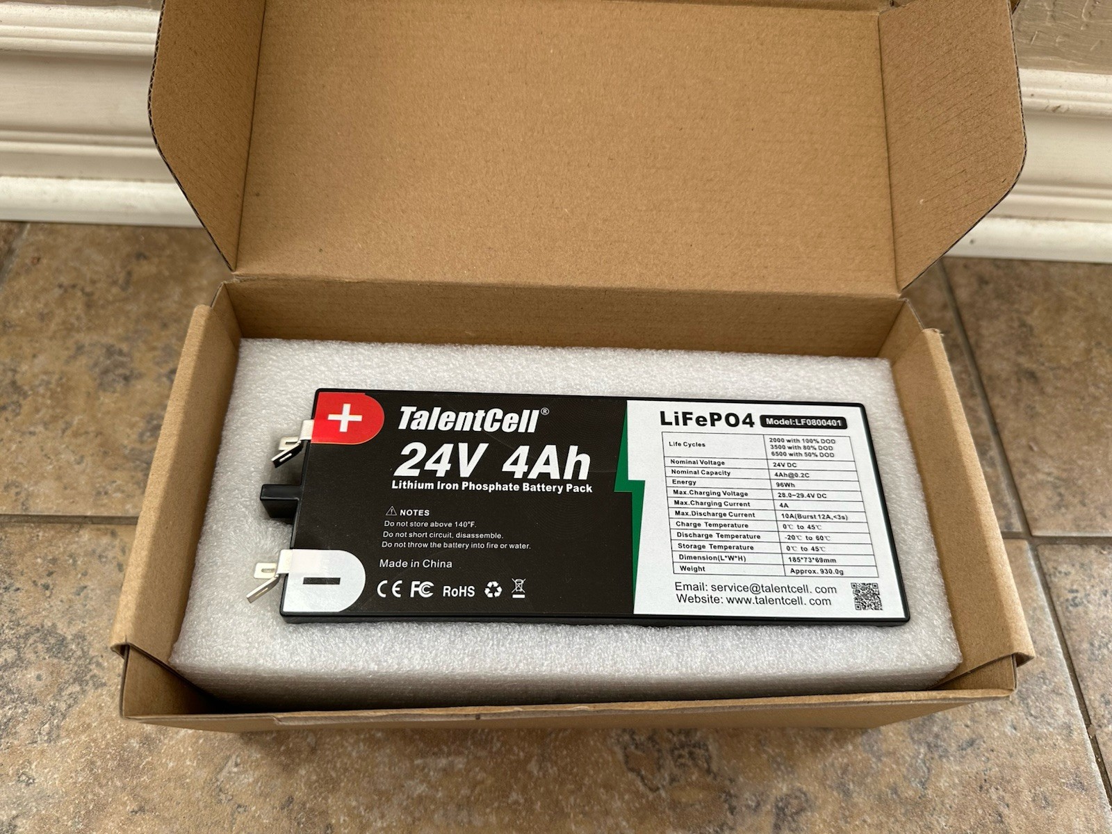 24V 4Ah LiFePO4 BATTERY PACK 96Wh 2000+ DEEP CYCLES RECHARGEABLE BATTERY