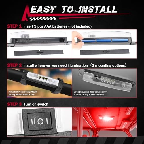 UTV Dome Light, Roll Bar Light Interior Dome Lights Battery Red and White