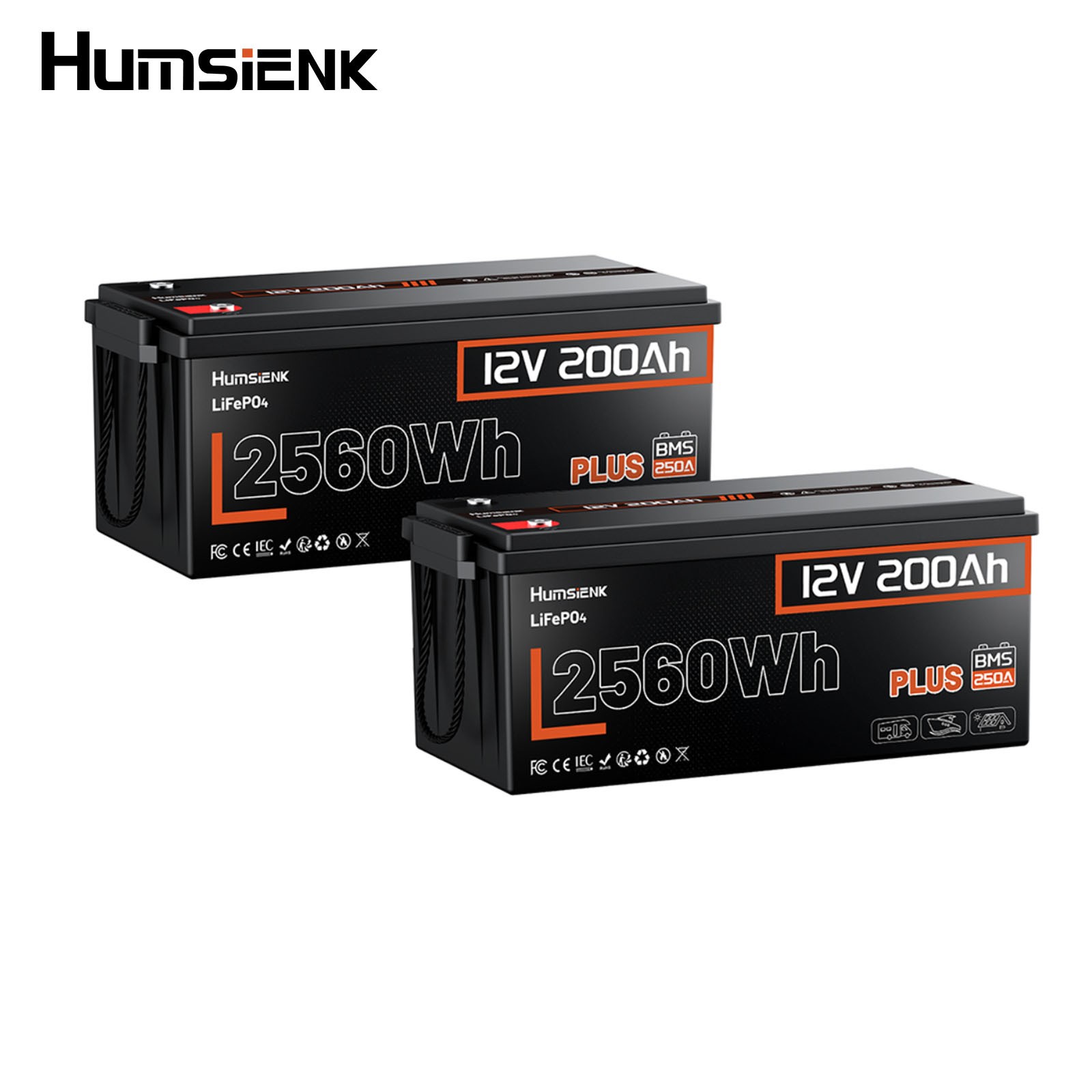 12V 24V 200Ah Plus Lithium LiFePO4 Battery 250A BMS Camping RVs Off-Grid 2 Pack