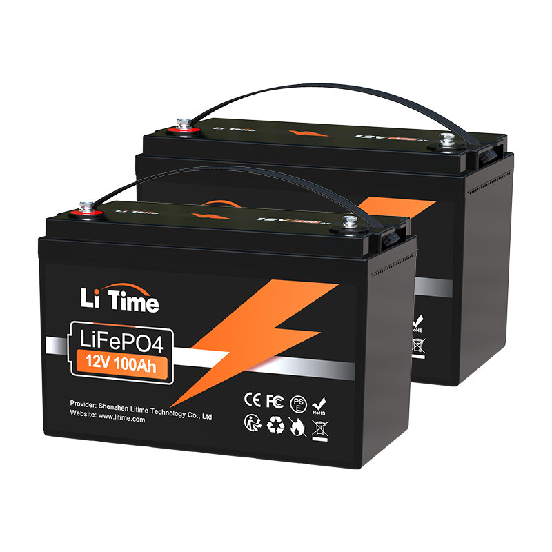 Litime 2Packs 12V 100Ah LiFePO4 Lithium Battery 100A BMS for RV Boat Off-grid