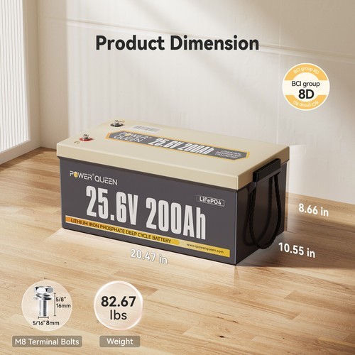 24V 200Ah LiFePO4 Deep Cycle Lithium Battery 5120Wh 200A BMS for Solar Off-grid