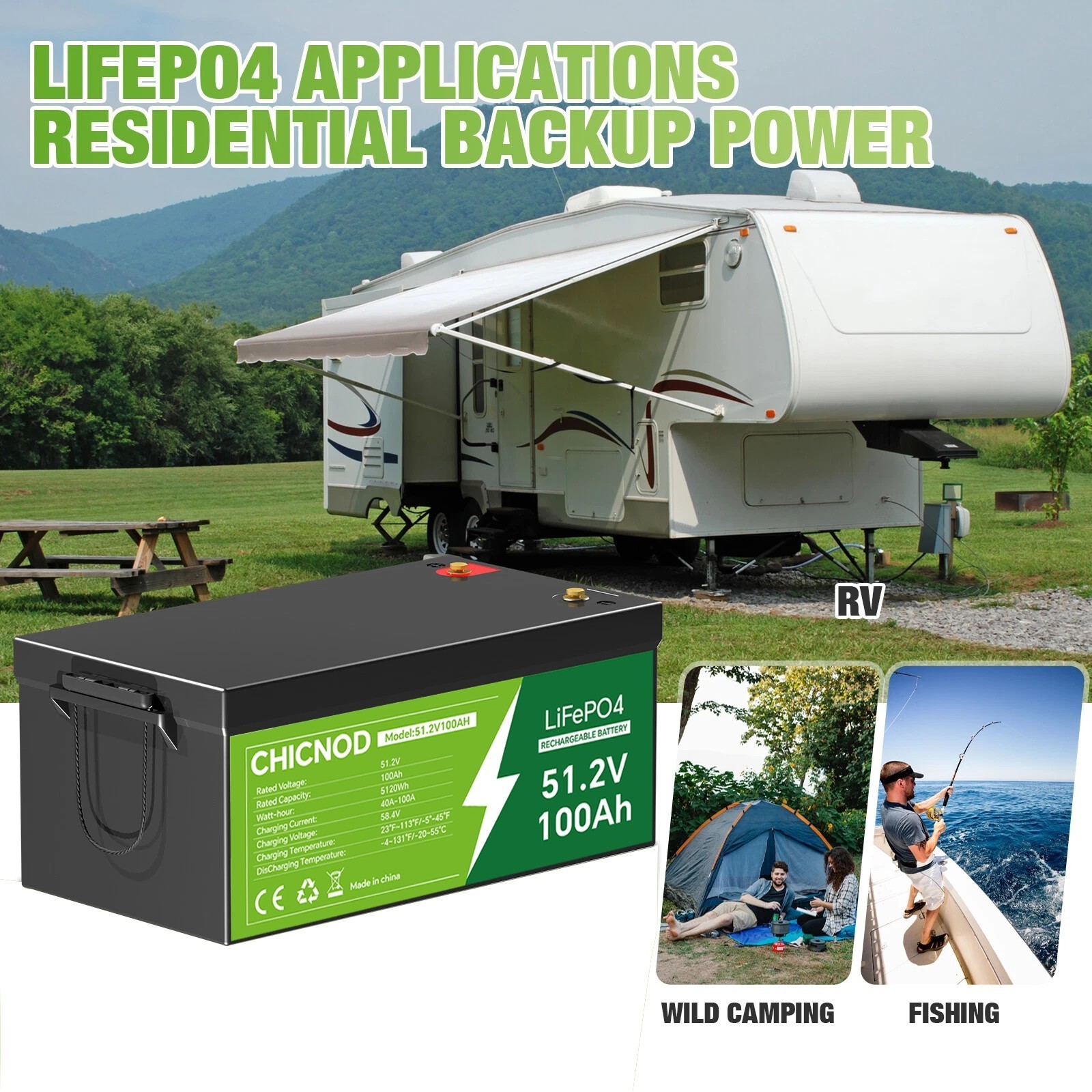 51.2V 100Ah LiFePO4 Bluetooth Lithium Battery 48V 100Ah with BMS For Solar Camp