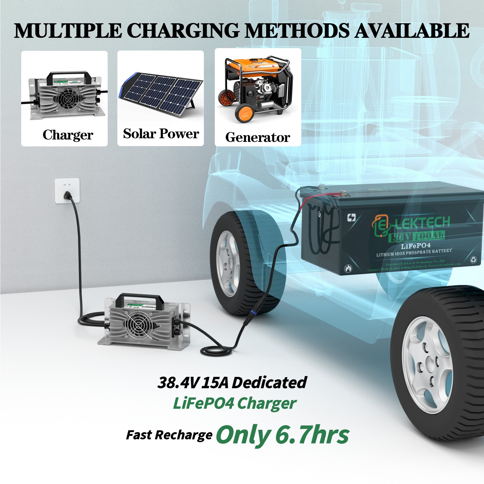 36V 100Ah LiFePO4 Golf Cart Lithium Battery + 15A Charger Camping Trolling motor