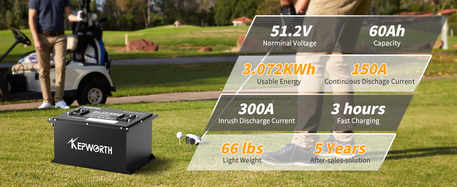 48V 60Ah LiFePO4 Bluetooth Lithium Battery Charger Golf Cart Sloar Van Off-Grid
