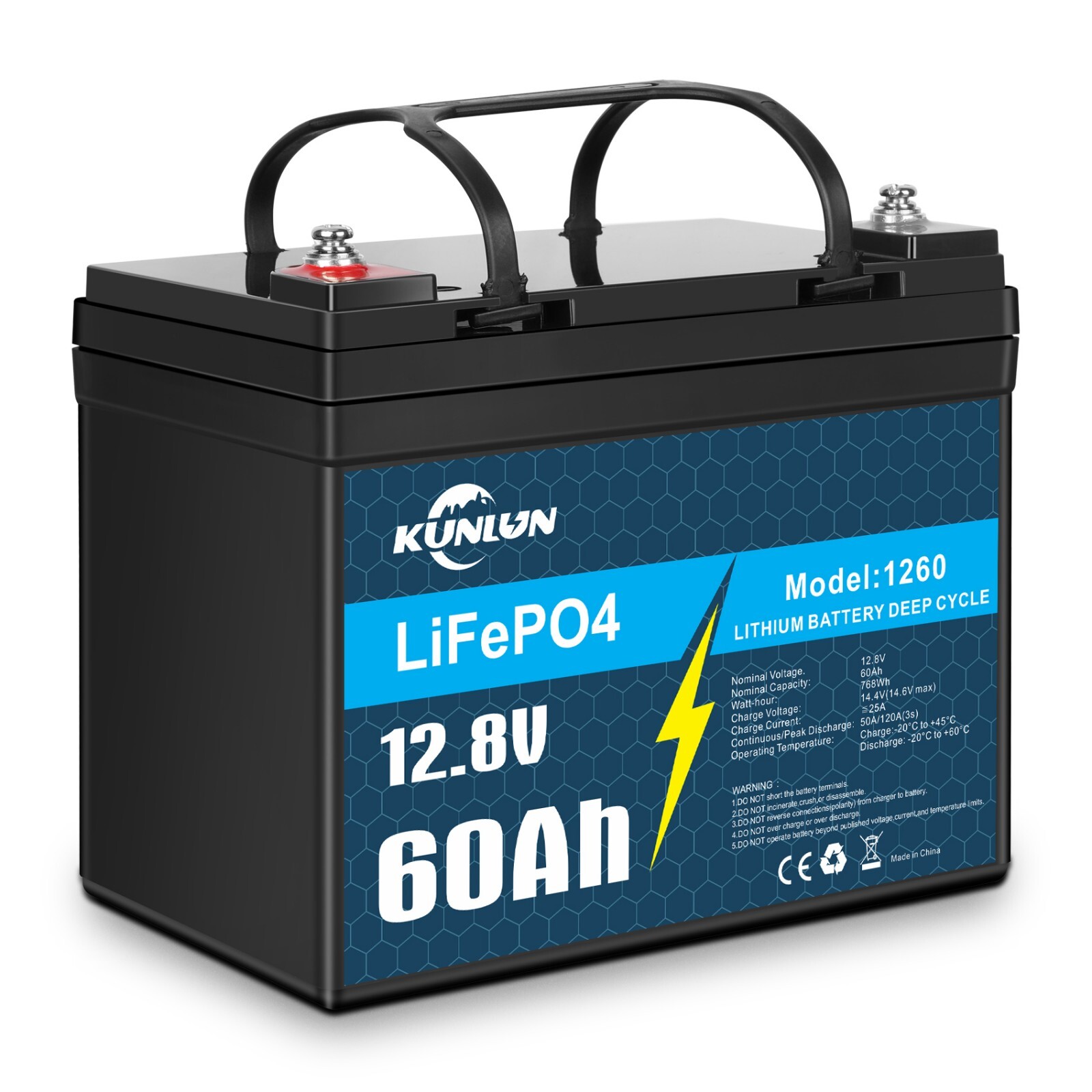 12V 60Ah LiFePO4 Lithium Battery, Deep Cycle, Perfect for RV, Marine