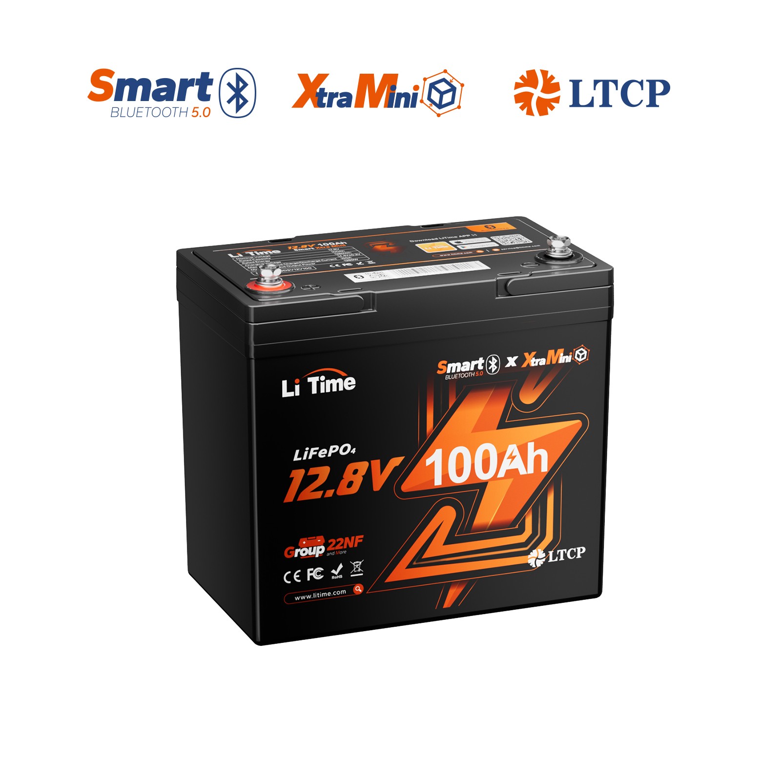 Litime Lightweight 12V 100Ah LiFePO4 Lithium Battery for RV Trolling Motor Solar