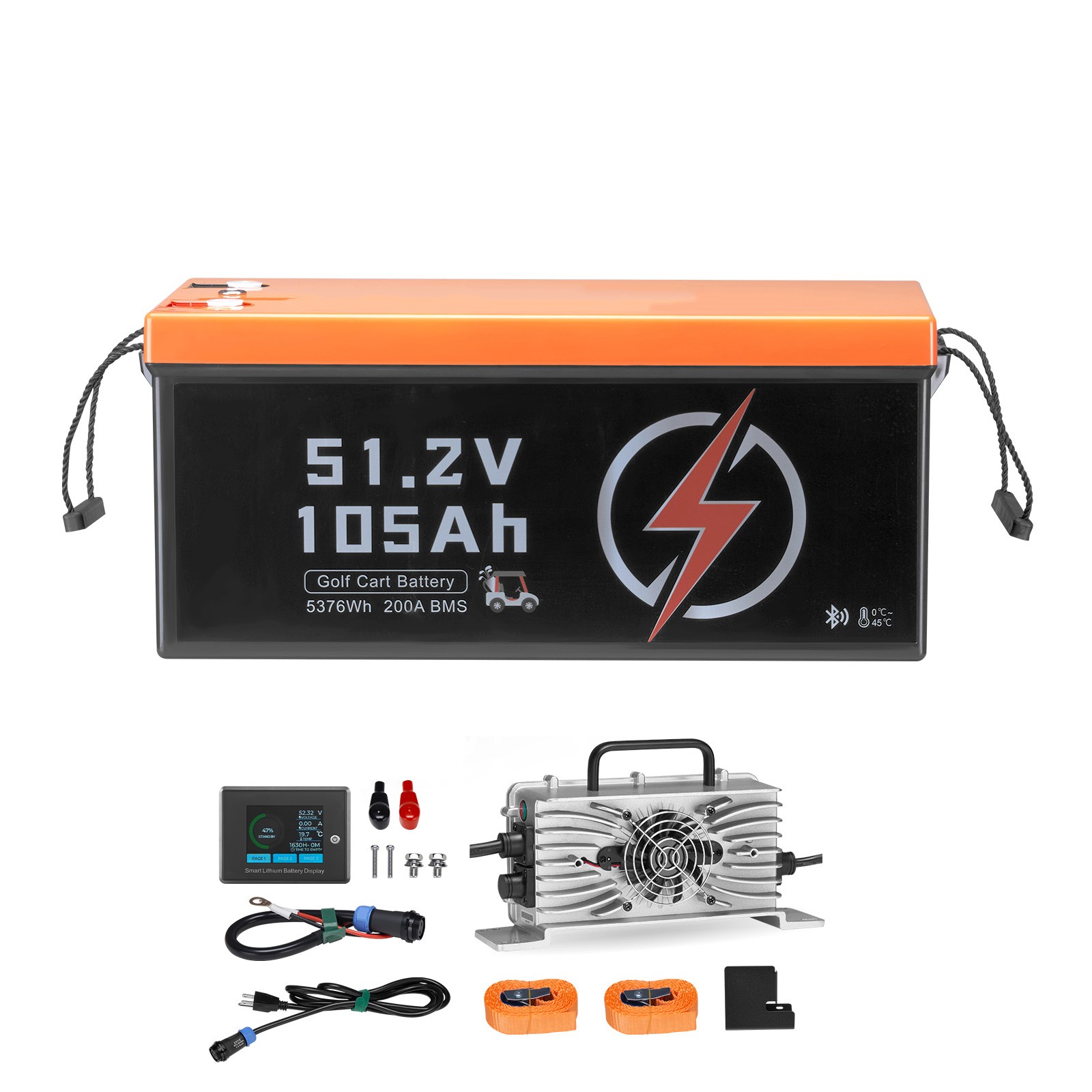 Uimoso 48V 105Ah Golf Cart Lithium Battery 20A Charger LCD Monitor & 4000+ Cycle