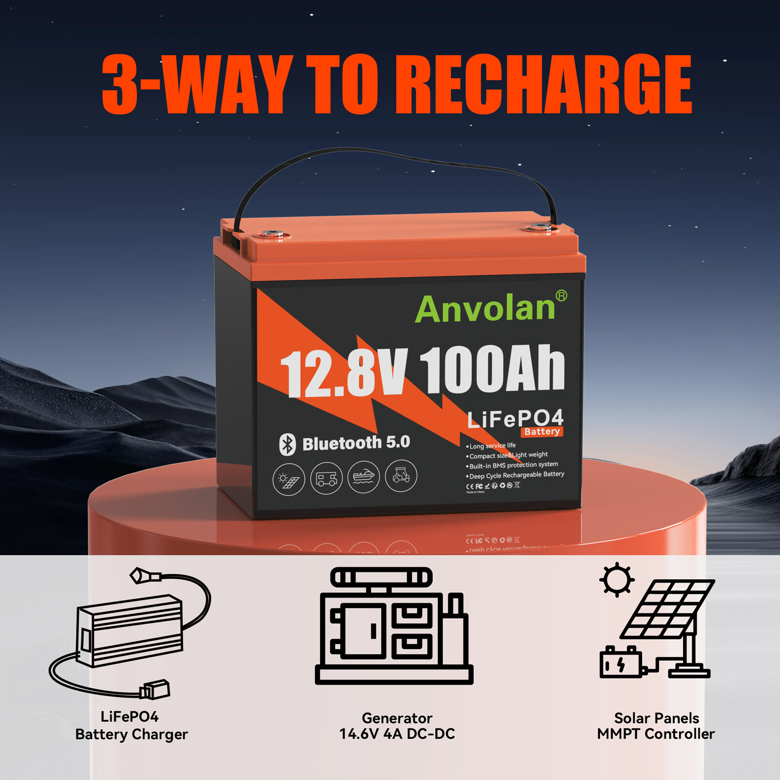 12V 100Ah LiFePO4 Bluetooth RV Lithium Batteries 100A BMS for Camper Trailer