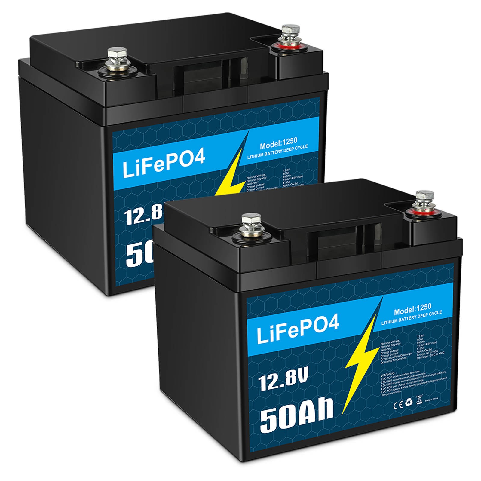 2Pack 12V 50Ah Lithium Battery LiFePO4 Rechargeable Deep Cycle BMS RV Golf Cart