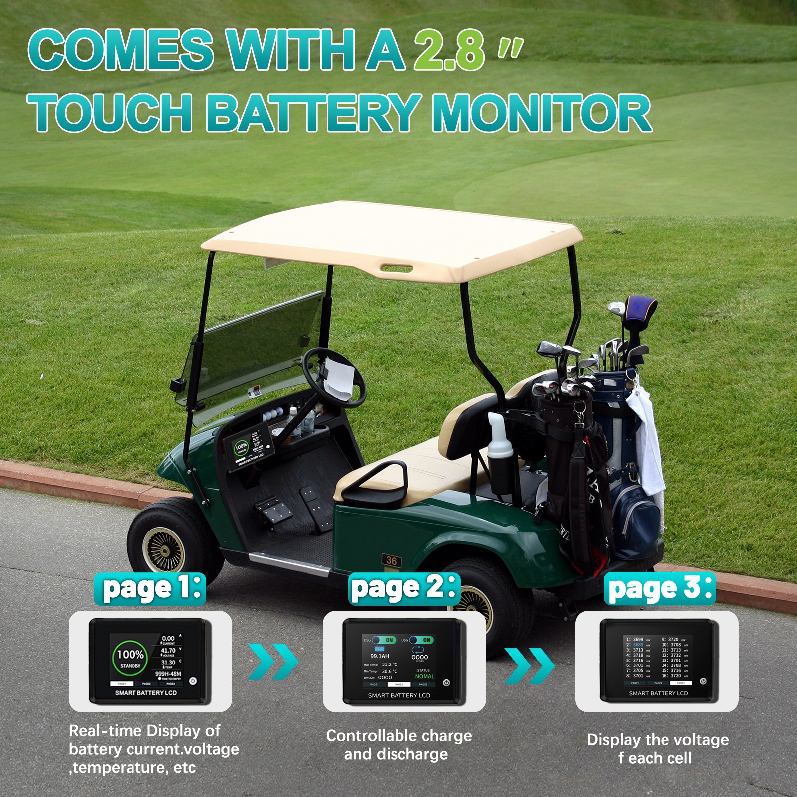 72V 105Ah Golf Cart LiFePO4 Lithium Bluetooth Battery 200A BMS +Monitor+Charger