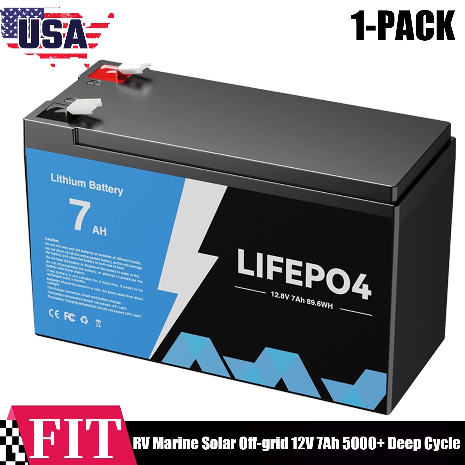 1-PACK 12V 7Ah LiFePO4 Battery BMS Deep Cycle For RV Solar Energy Off Grid New