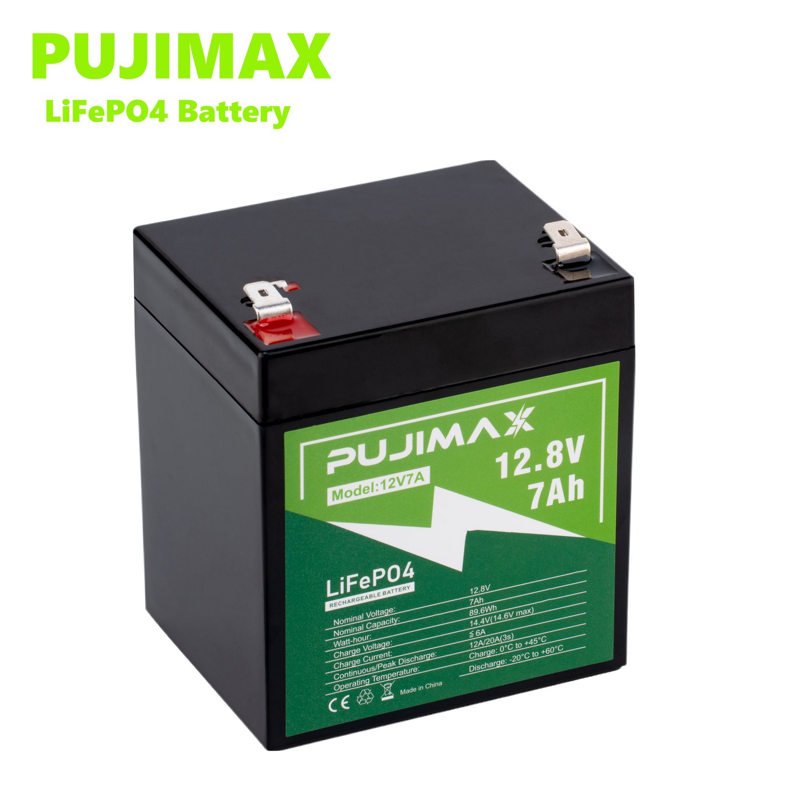 PUJIMAX 12.8V 7Ah LiFePO4 Rechargeable Battery BMS for Solar Wind Power System