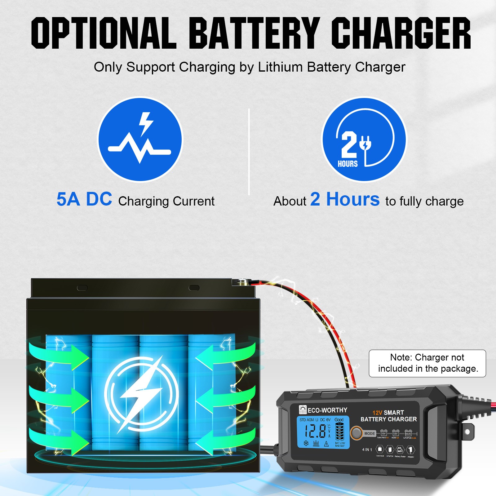 ECO-WORTHY 128Wh 12V 10Ah LiFePO4 Lithium Battery For Trolling Motor