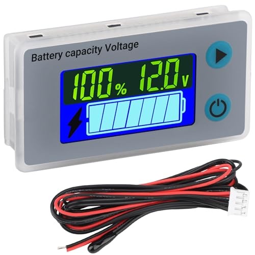 RV Battery Monitor 12V – Golf Cart Battery Meter 10-100V, 12V/30cm Wire Grey