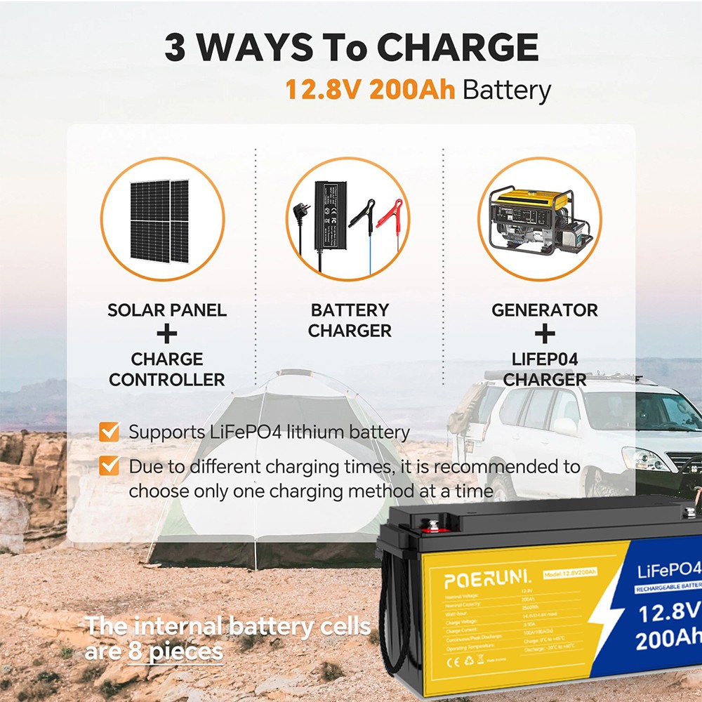 12.8V 200Ah LiFePO4 Lithium Battery 2.56kWh 15000+ Deep Cycles Built-in BMS