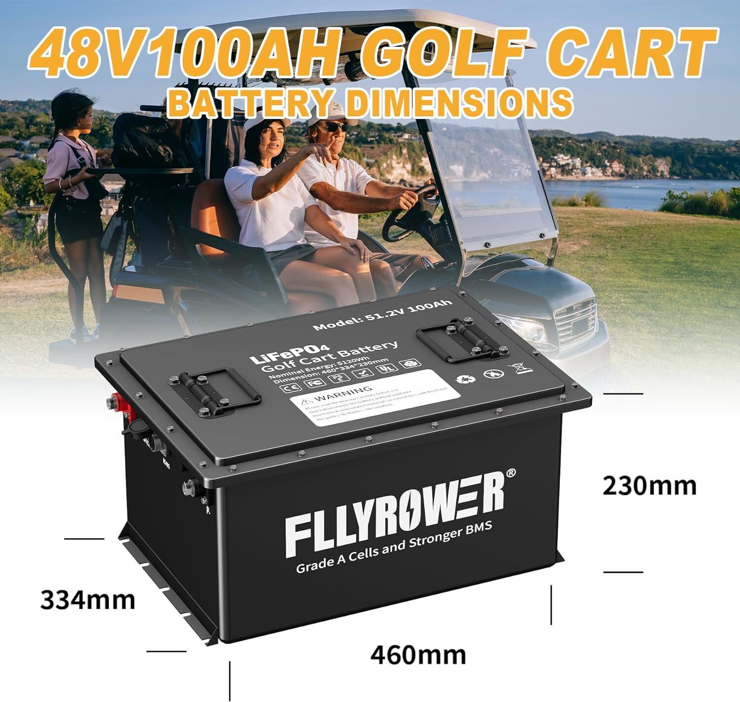 Lifepo4 48V 105AH Golf Cart Battery with 200A BMS 15000+ Deep Cycles+20A Charger