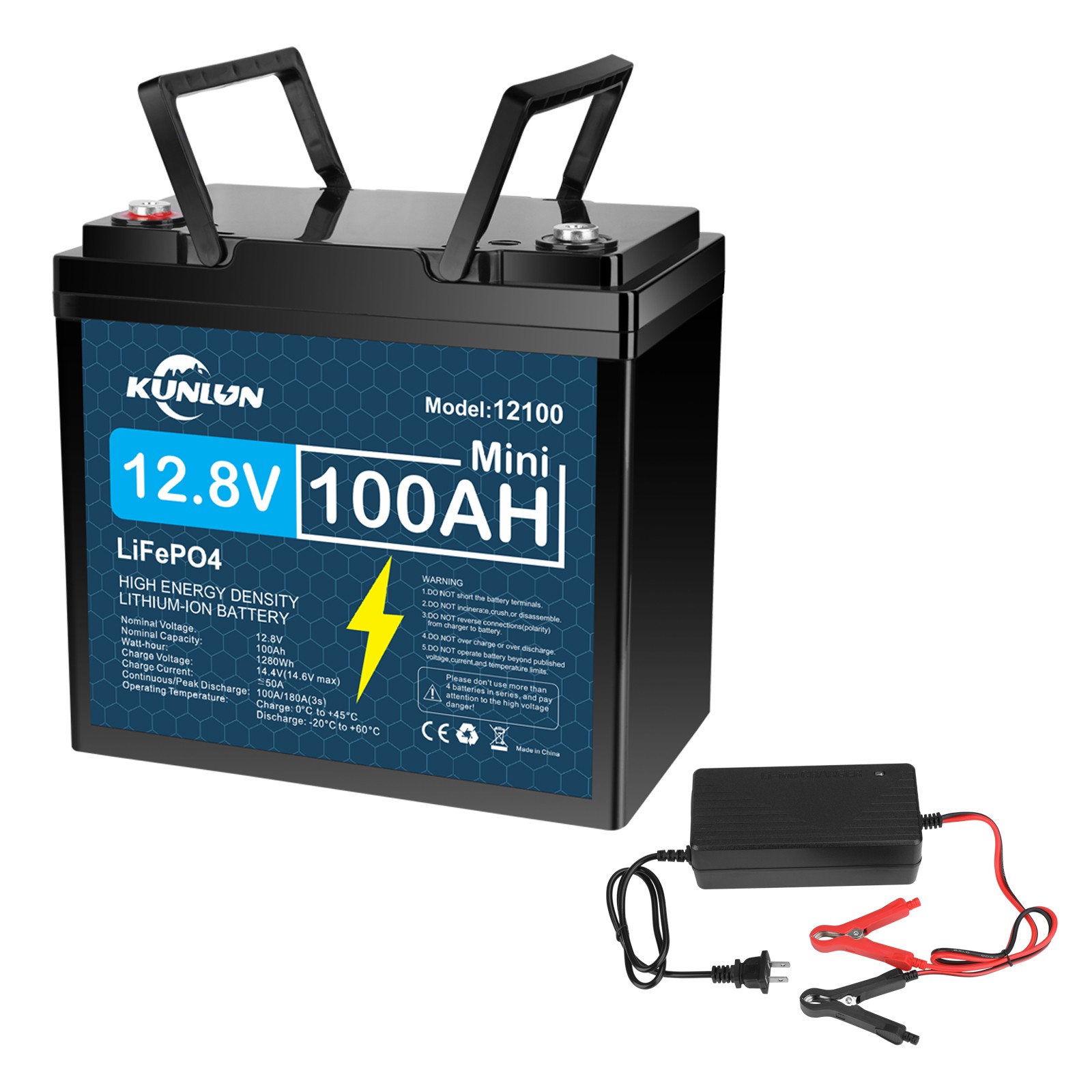 12V 100Ah LiFePO4 Lithium Battery with Charger, Deep Cycle, for Trolling Motor