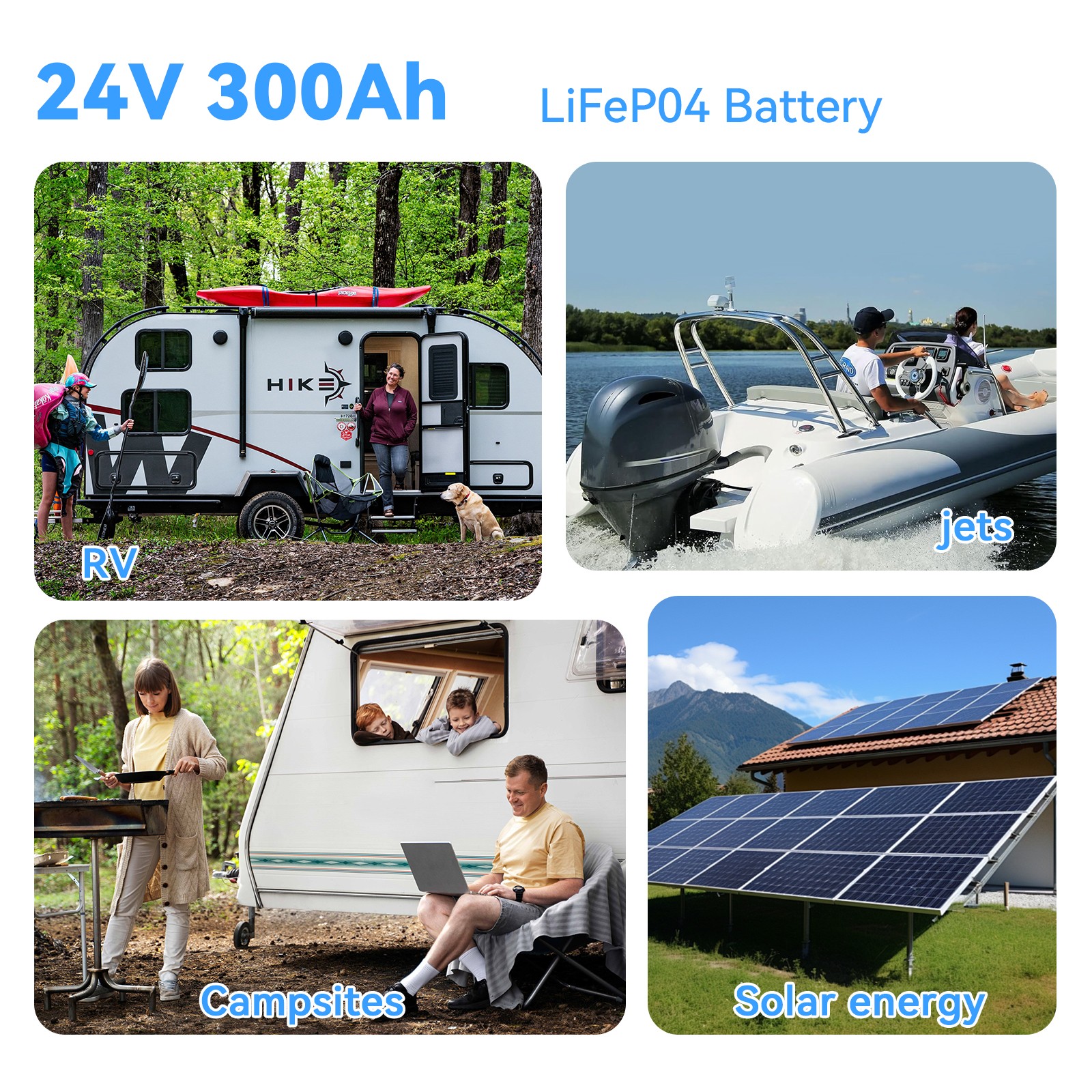 24V 300Ah LiFePO4 Lithium Battery 7.68Kw 200A BMS for Off Grid RV Solar