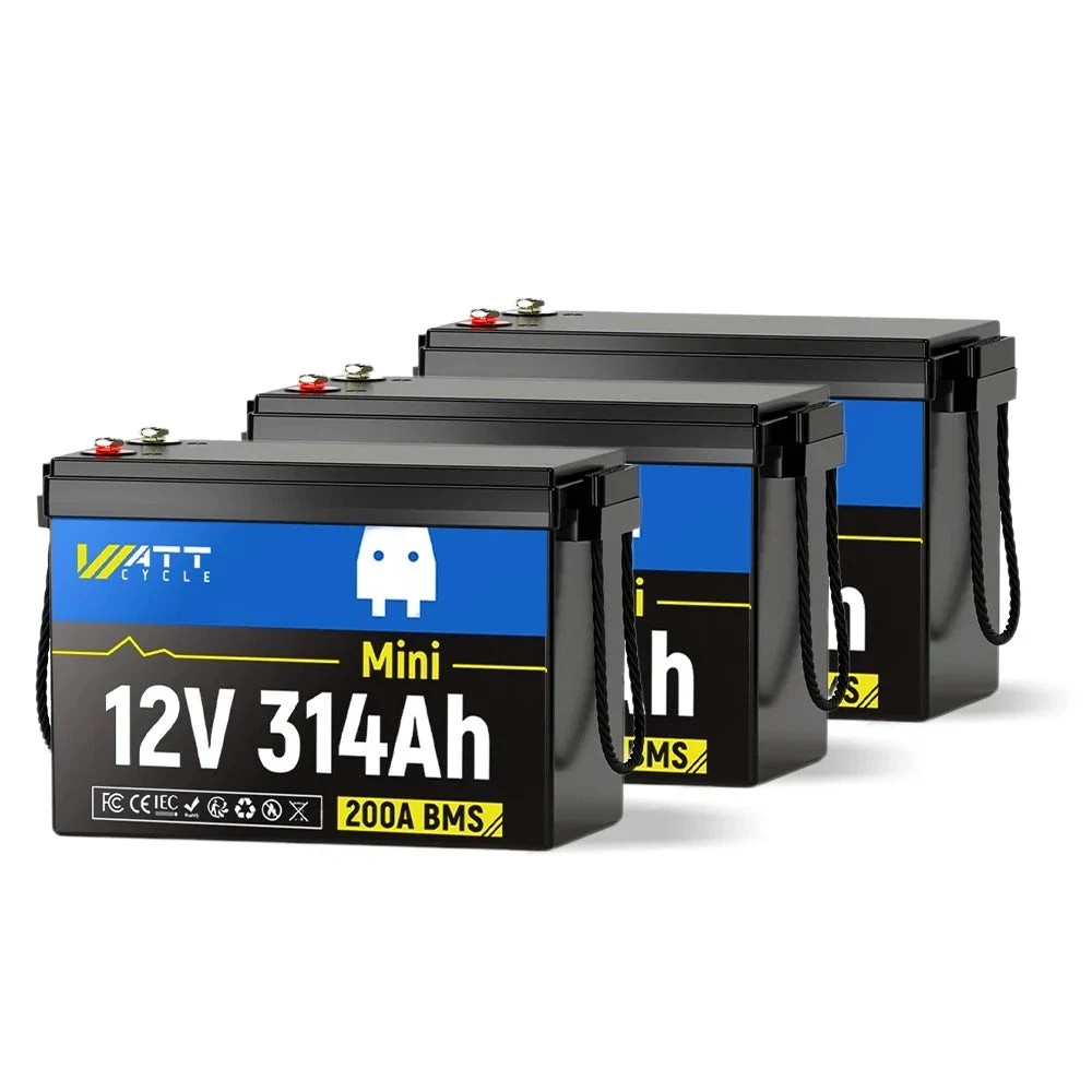 3Pack 12V 314Ah Mini Lithium Battery LiFePO4 Deep Cycle Off-Grid Marine Yacht